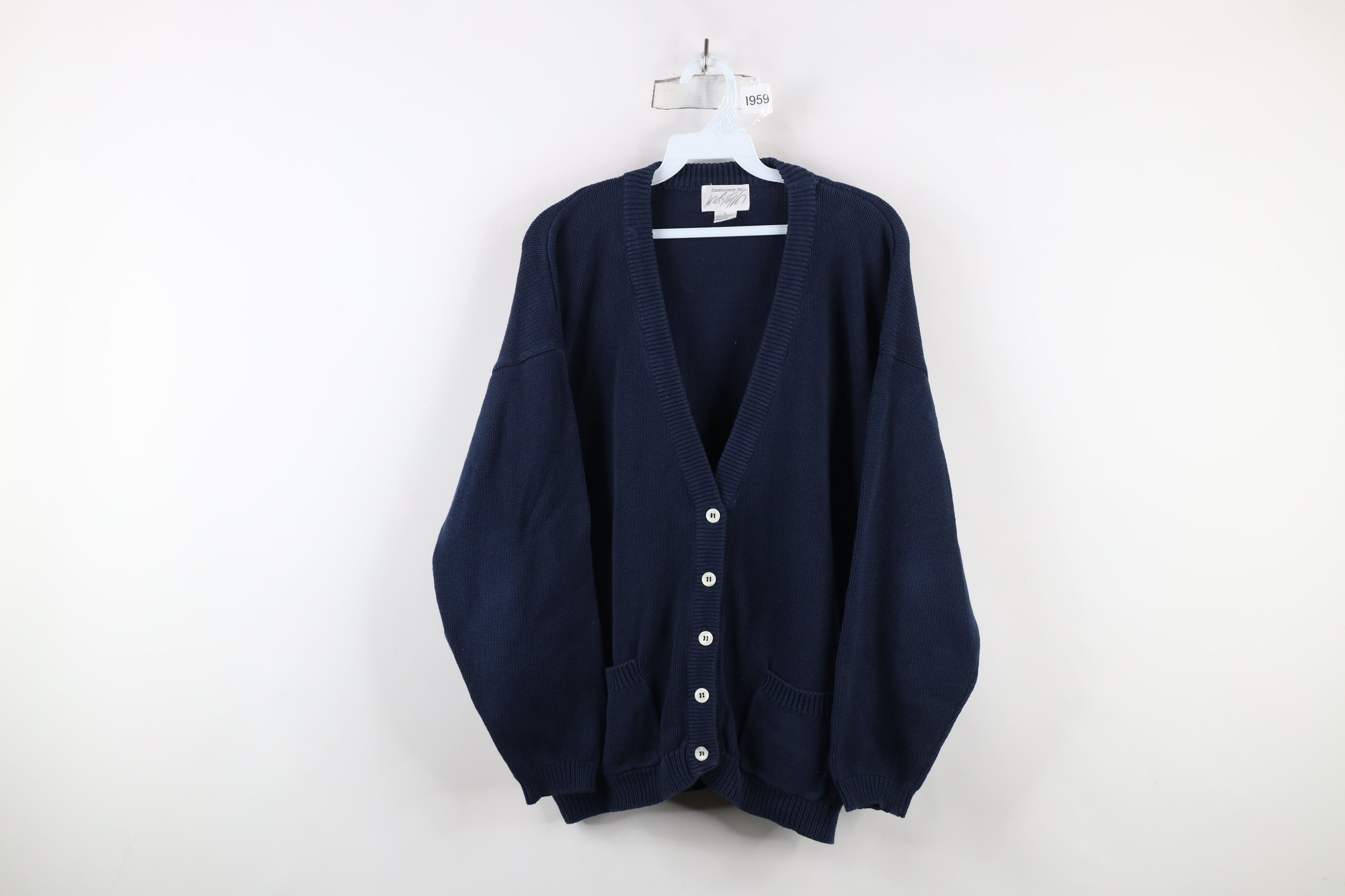 Vintage Vintage 90s Streetwear Cotton Knit Cardigan Sweater Blue Size L / US 10 / IT 46 - 1 Thumbnail