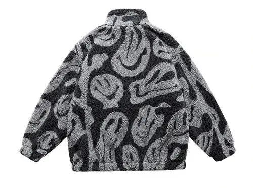VIBE Retro style all over print smiley black fleece jacket Size US L / EU 52-54 / 3 - 4 Thumbnail