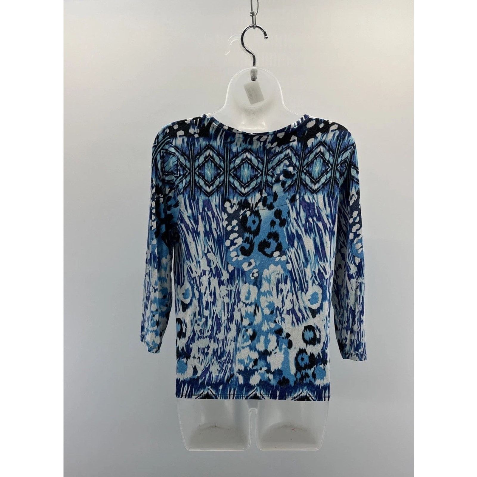 Chicos Chico's Blue White 3/4 Sleeve Knit Top Size 0 S Size S / US 4 / IT 40 - 4 Thumbnail