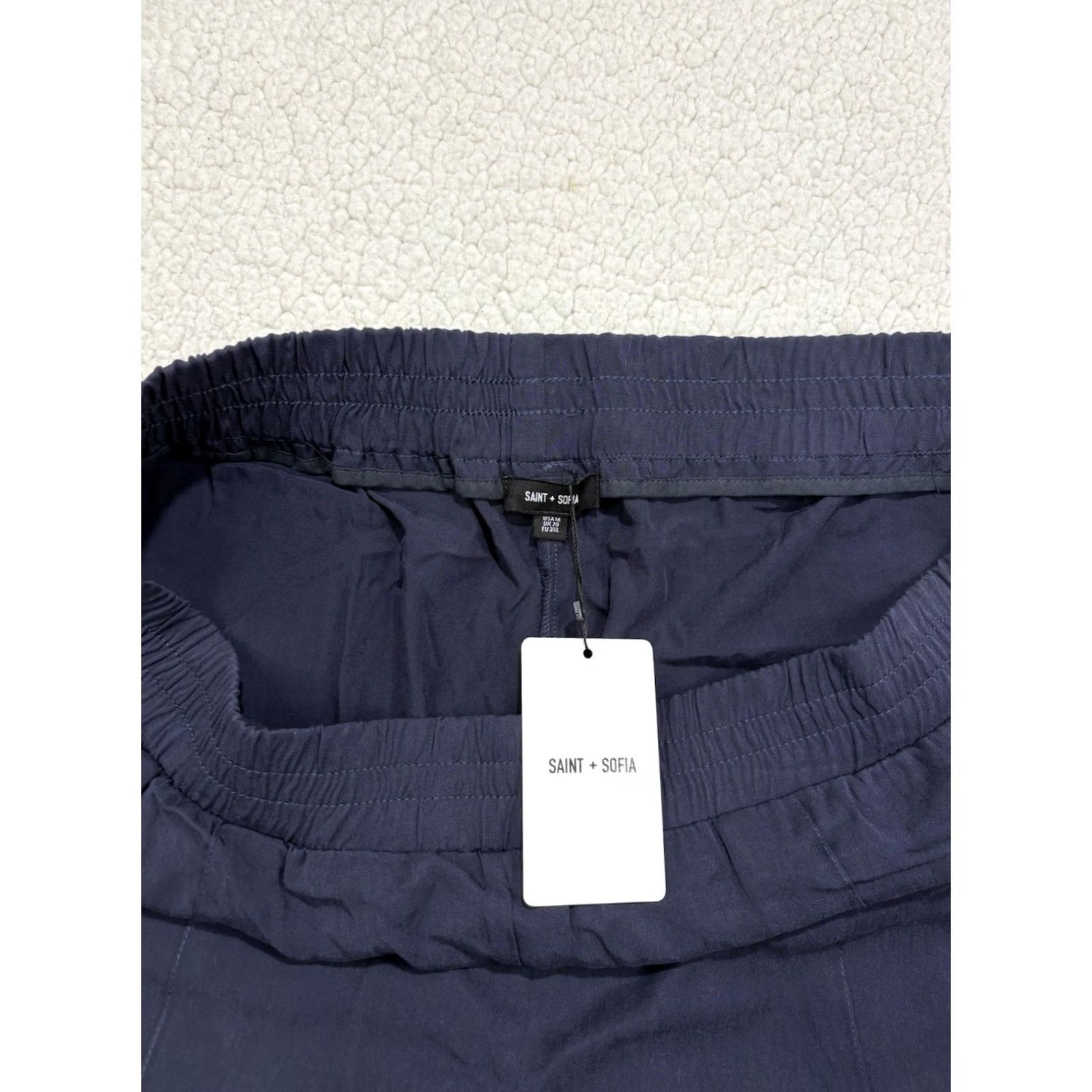 Vintage Saint + Sofia Pants Womens 16 Adaline Wide Leg Pull On Elastic Waist Navy Blue Striped Tencel 30 in Inseam Size 38" / US 16 / IT 52 - 6 Thumbnail