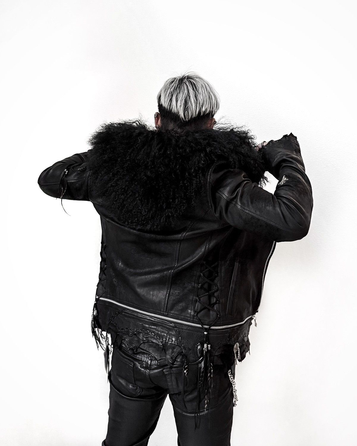 14th Addiction CUSTOM Cross Zipper Distressed Leather Jacket