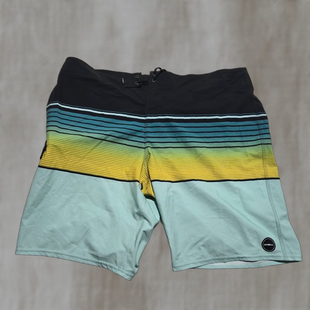 O'Neill O’Neill Swim Trunks Surf Shorts Men 42 Stripe Multicolor Board Shorts Pockets Drawstring Beach 90s (if applicable) Mens Size US 42 / EU 58 - 1 Thumbnail