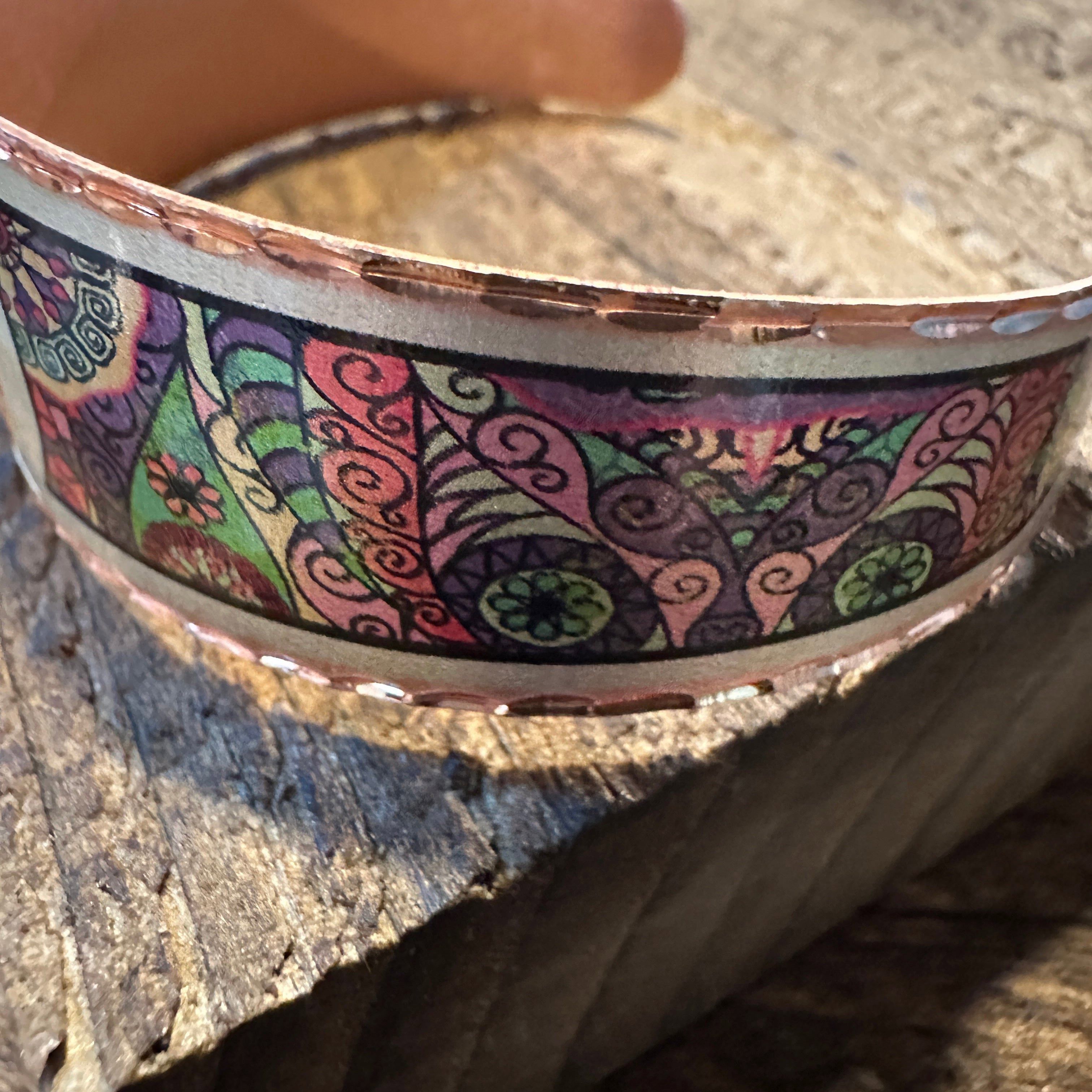 Other Handmade Boho Copper Wide Cuff Bracelet, Diamond Cut Hippie Size ONE SIZE - 8 Thumbnail