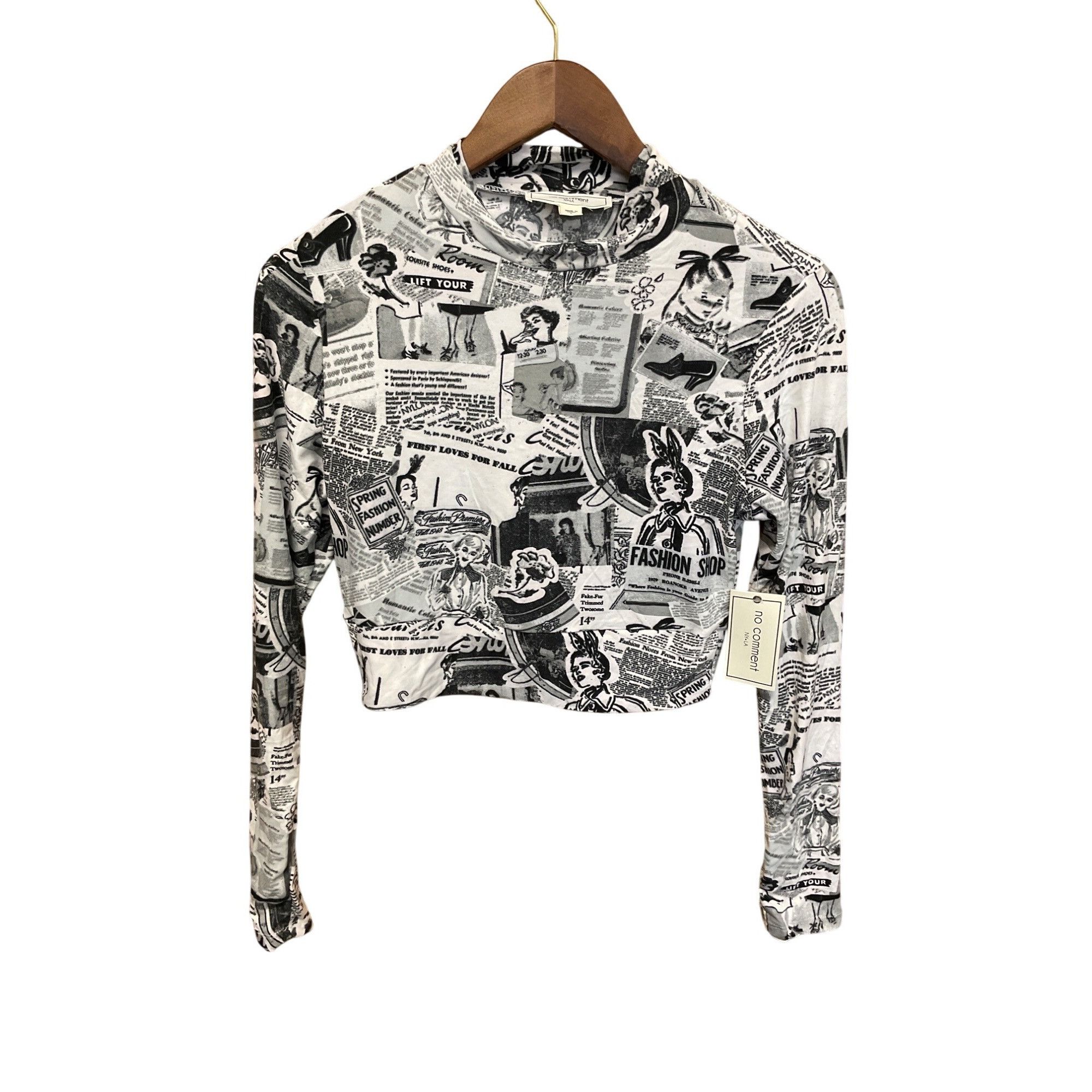 Other No Comment NY.LA Large Womens Long Sleeve Newspaper Print Cr Size L / US 10 / IT 46 - 2 Thumbnail