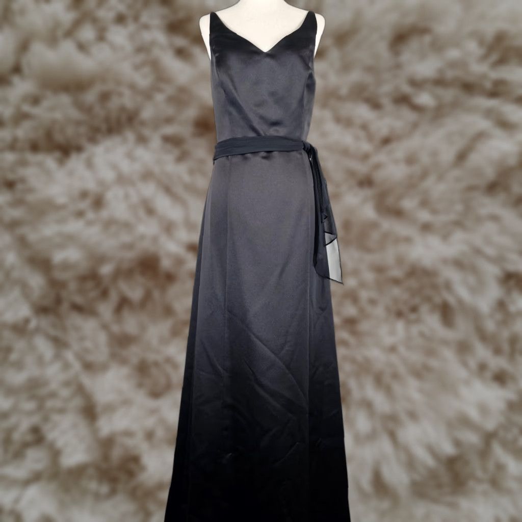David's Bridal Dress Womens 12 Black Satin Formal Evening Gown 8788 Long