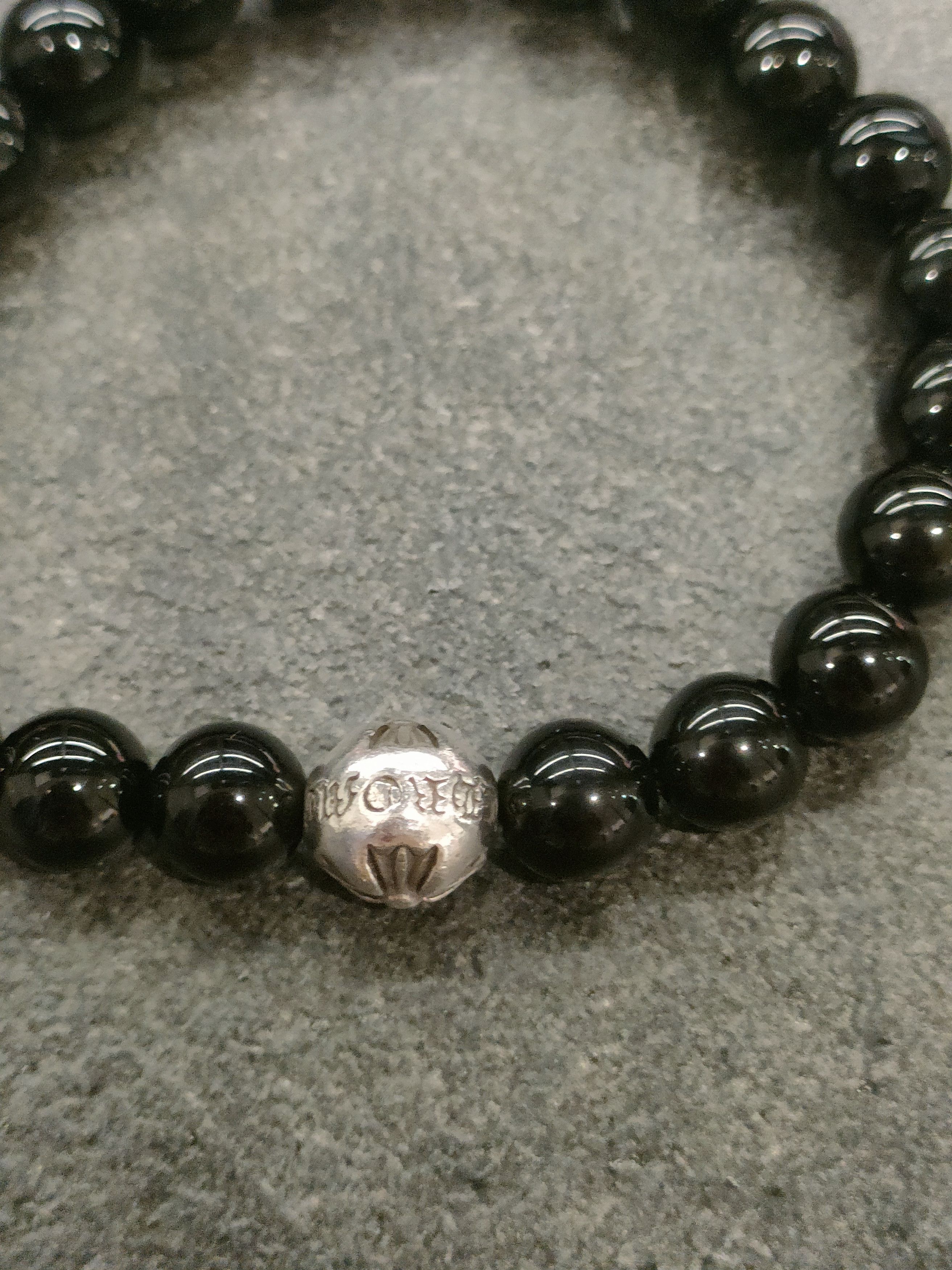 Chrome Hearts Chrome Hearts 8mm Single Silver Obsidian Cross Bracelet Size ONE SIZE - 8 Thumbnail