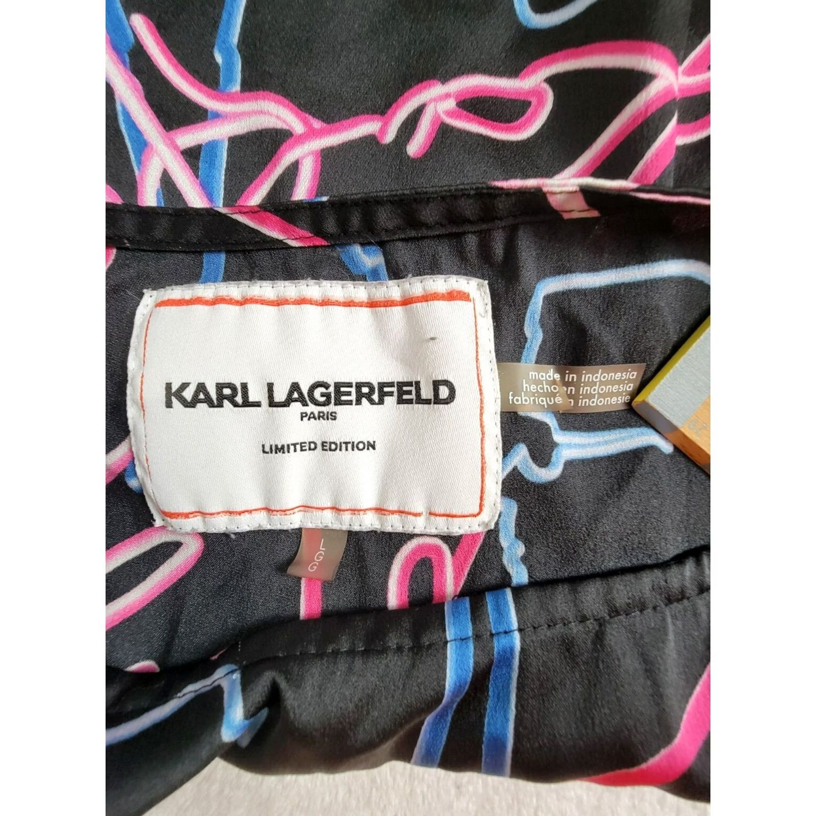 Karl Lagerfeld Karl Lagerfeld Women's Neon Print Round Neck Short Sleeve T-Shirt Black Large Size L / US 10 / IT 46 - 4 Thumbnail