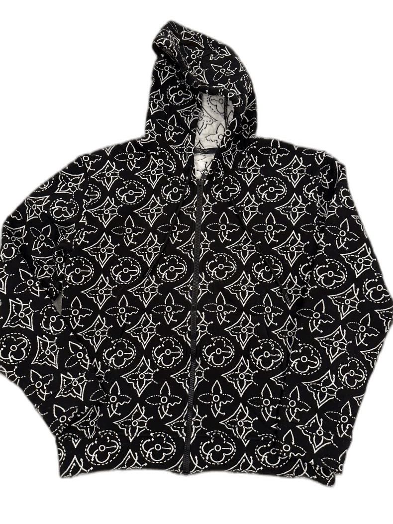 Men's Black Patterned Zip-Up Jacket