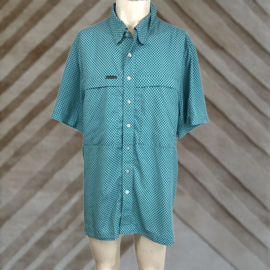 Vintage PANHANDLE Shirt Mens Large Blue Short Sleeve Button 100% Polyester Size US L / EU 52-54 / 3 - 1 Thumbnail