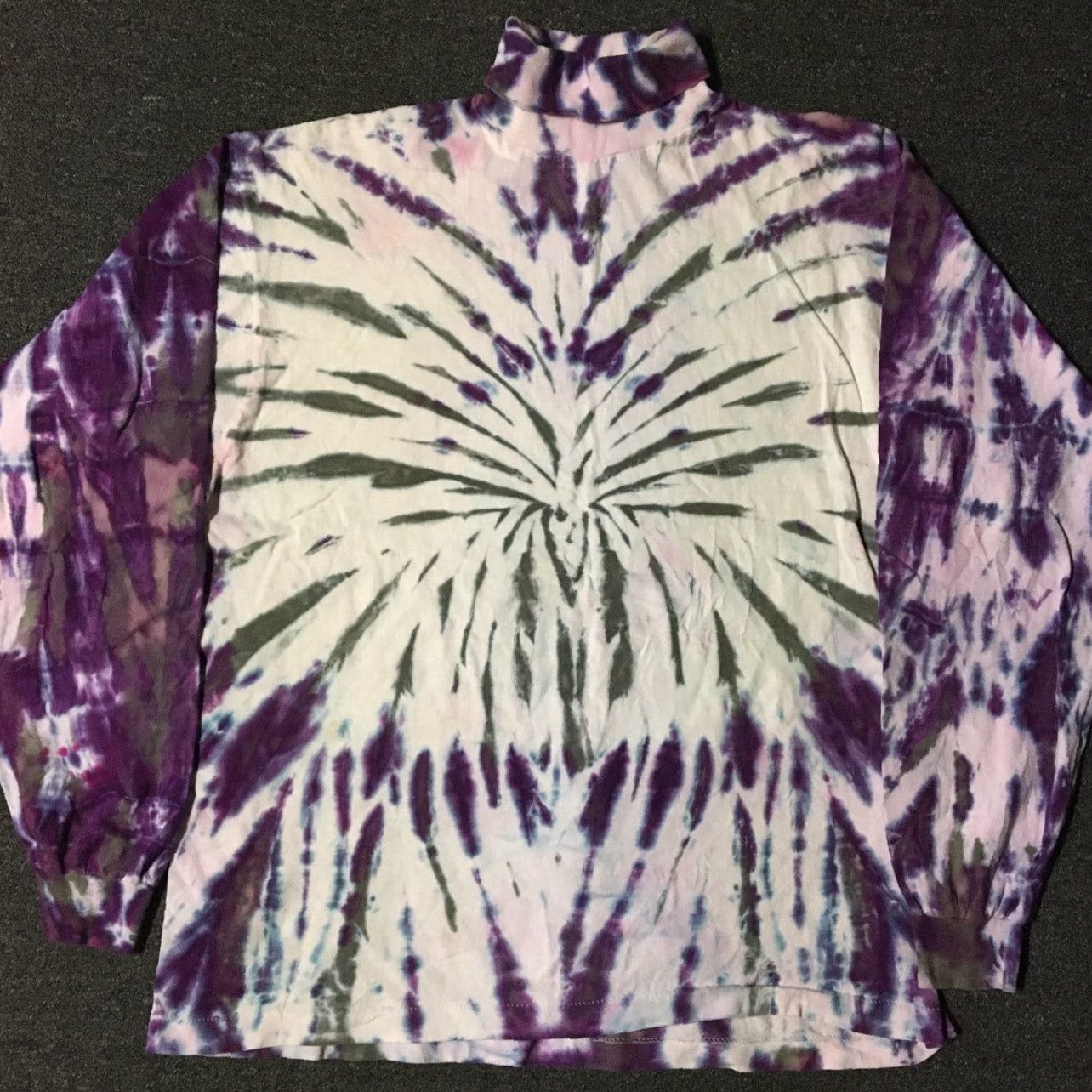 Fruit Of The Loom VINTAGE 90s Tie Dye Mock Neck Shirt XL Fruit of the Loom USA Long Sleeve Graphic Tee Men Hippie Grunge Psychedelic Rock Size US XL / EU 56 / 4 - 2 Thumbnail