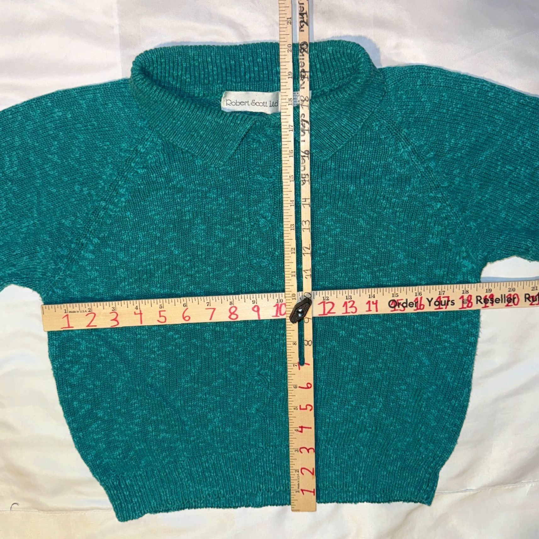 Vintage VINTAGE Robert Scott Turquoise Knitted Sweater - S Linen Cotton Blend Collared Size S / US 4 / IT 40 - 4 Thumbnail