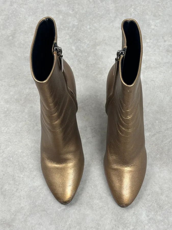 Saint Laurent Paris Saint Laurent Gold Leather Ruched Block Heel Bootie Size US 8 / IT 38 - 3 Thumbnail
