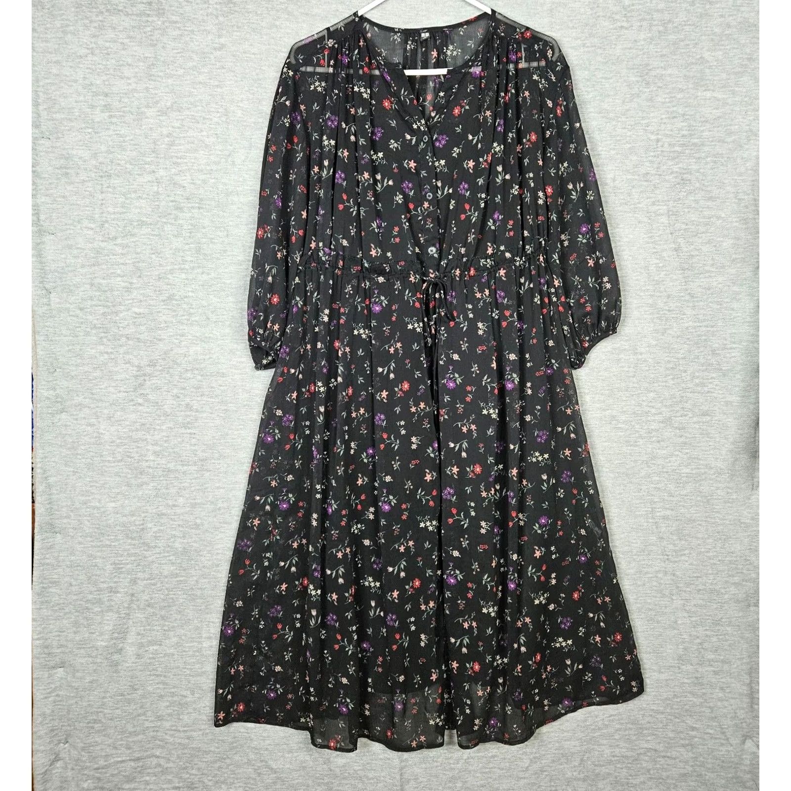 Uniqlo Uniqlo Floral Button Up 3/4 Sleeve Elastic Waist Women's Dress Size S Size S / US 4 / IT 40 - 2 Thumbnail