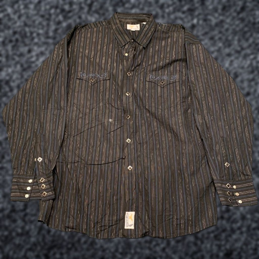 Vintage Panhandle Slim Western Shirt Men XL Black Striped Cotton Cowboy Rodeo Snap Front Size US XL / EU 56 / 4 - 1 Thumbnail