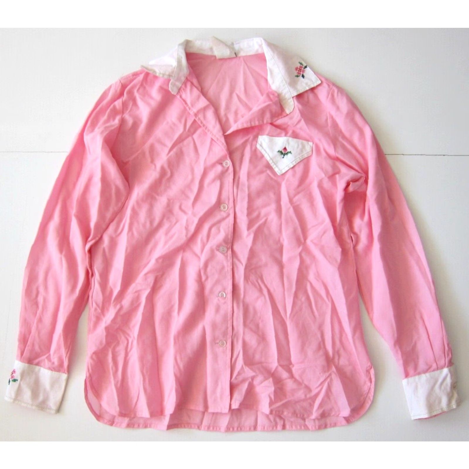 Pinko VINTAGE King James Blouse Shirt Pink White Floral Collared Long Sleeve L Womens Size L / US 10 / IT 46 - 6 Thumbnail