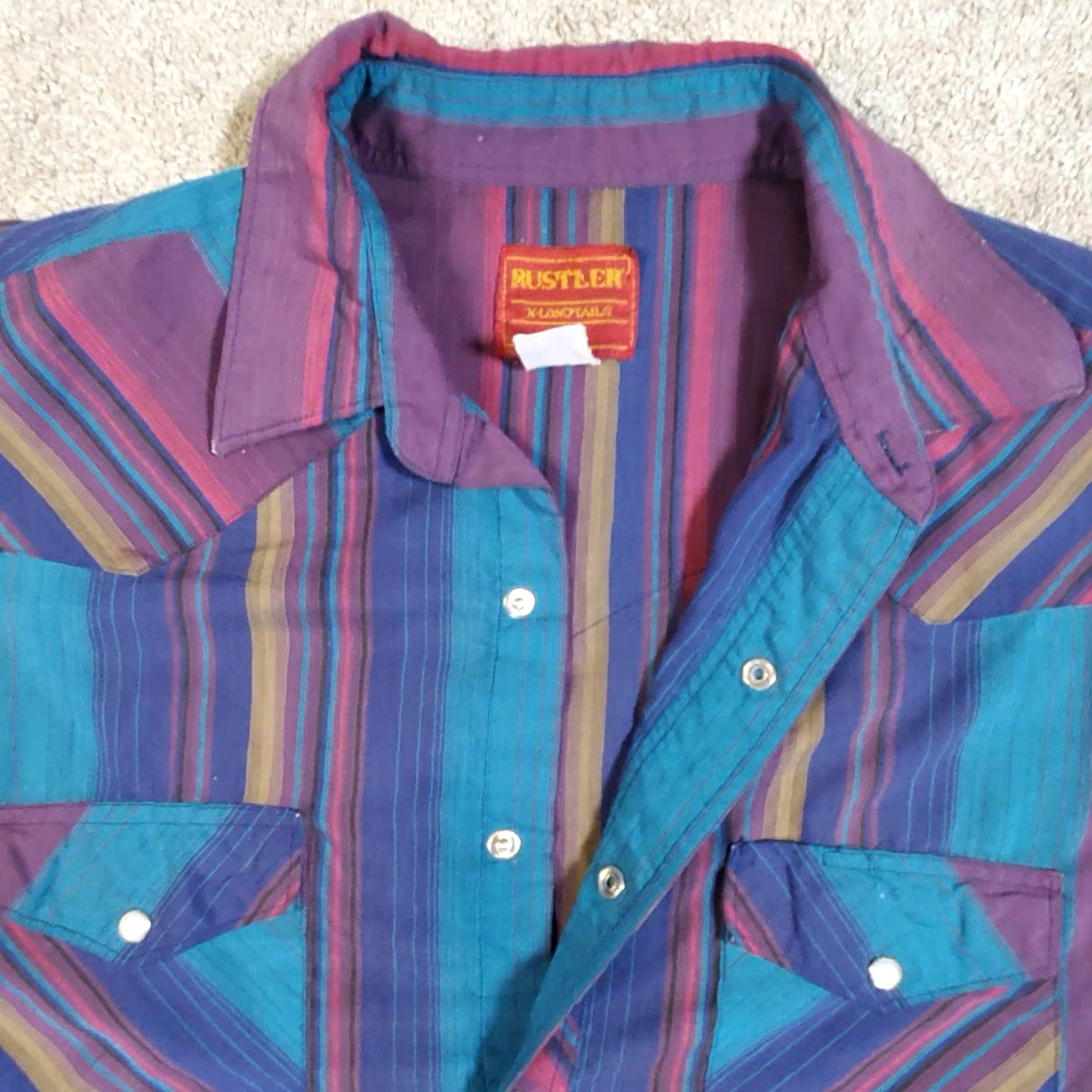 Vintage VINTAGE Rustler Western Pearl-Snap Shirt L/XL 24X30 Long-Tails Size US L / EU 52-54 / 3 - 3 Thumbnail