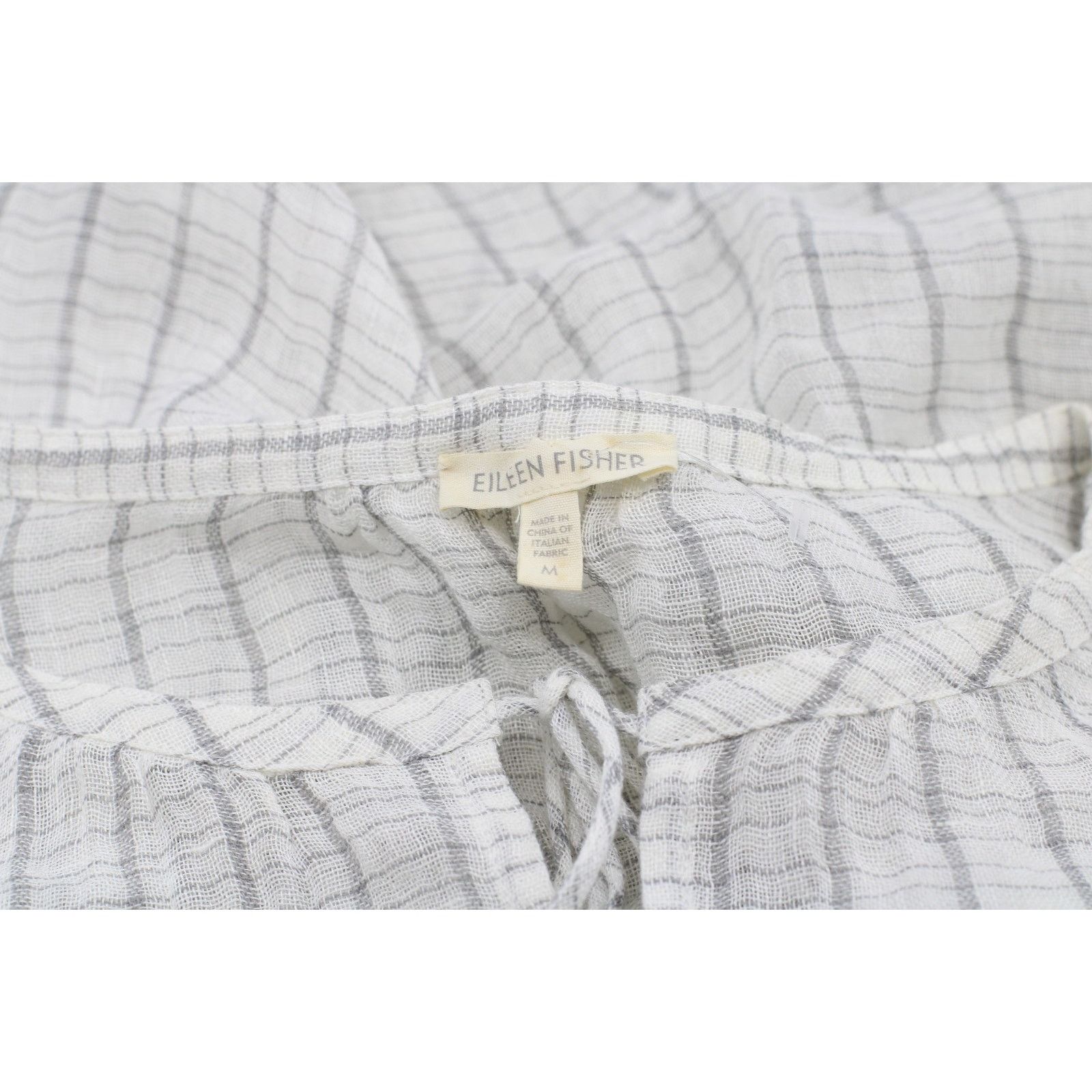 Eileen Fisher New EILEEN FISHER Pewter Linen Gauze Top Tie Neck Blouse M Size M / US 6-8 / IT 42-44 - 6 Thumbnail