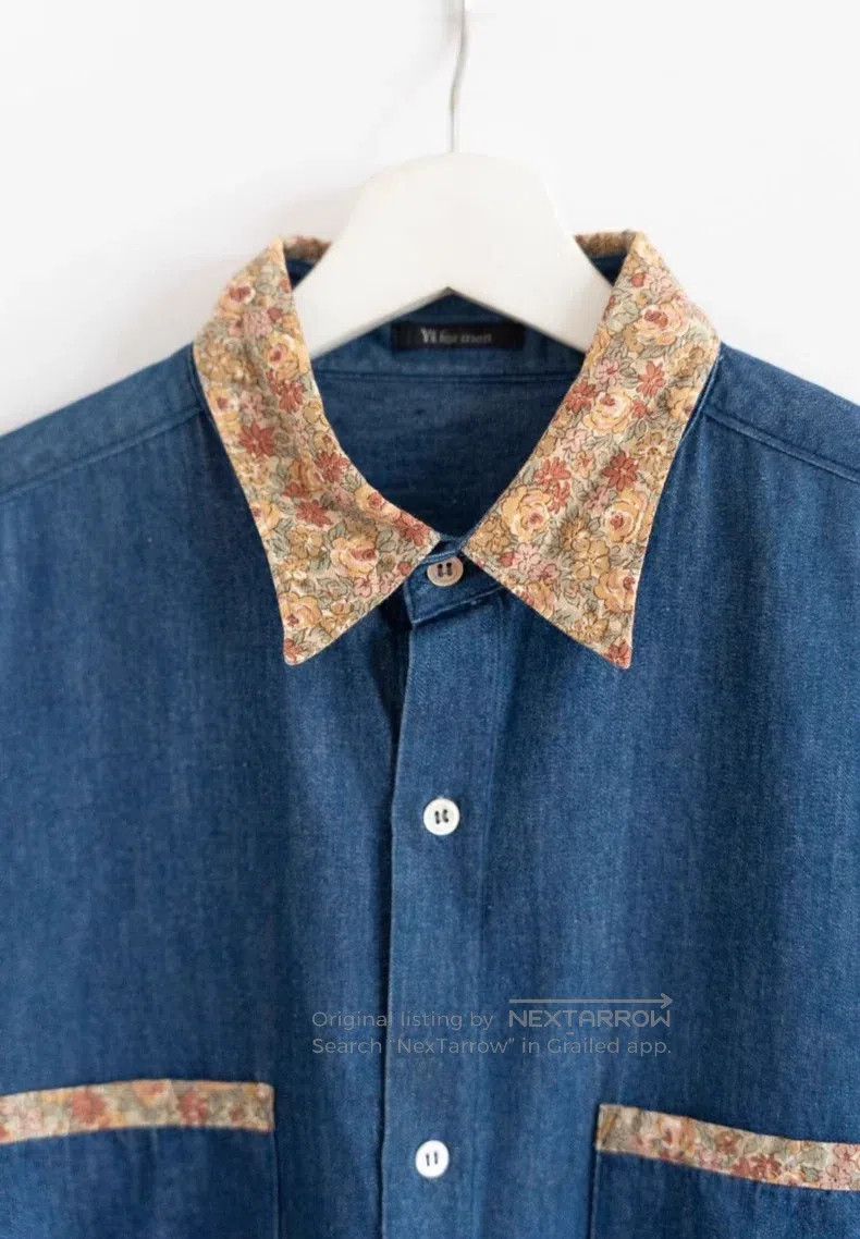 Yohji Yamamoto Yohji Yamamoto size os 90s Floral Neck Denim Shirt Size US M / EU 48-50 / 2 - 3 Thumbnail