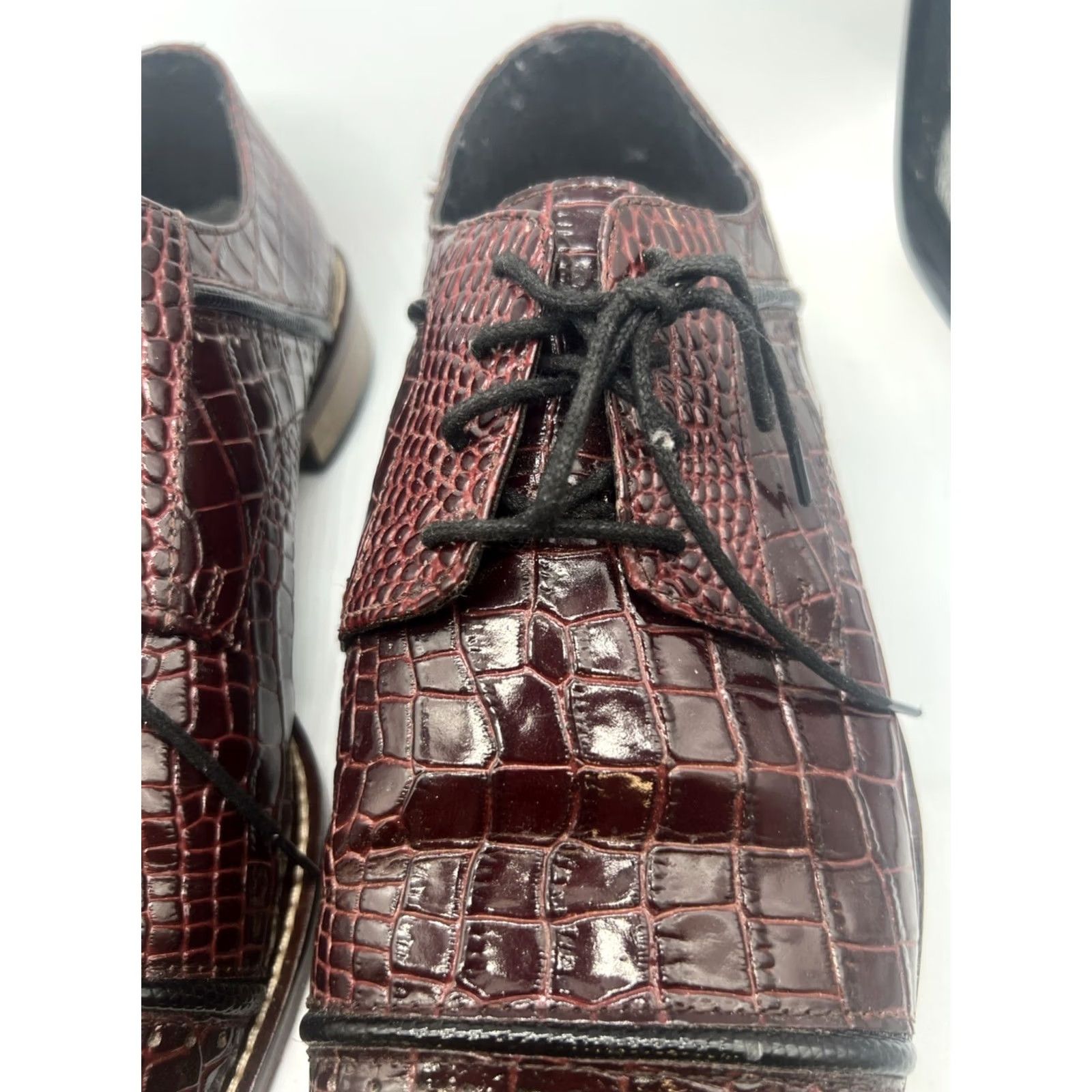 Stacy Adams Stacy Adams Mens Burgundy Crocodile Embossed Cap Toe Oxford Leather Shoes Size 13 Size ONE SIZE - 3 Thumbnail
