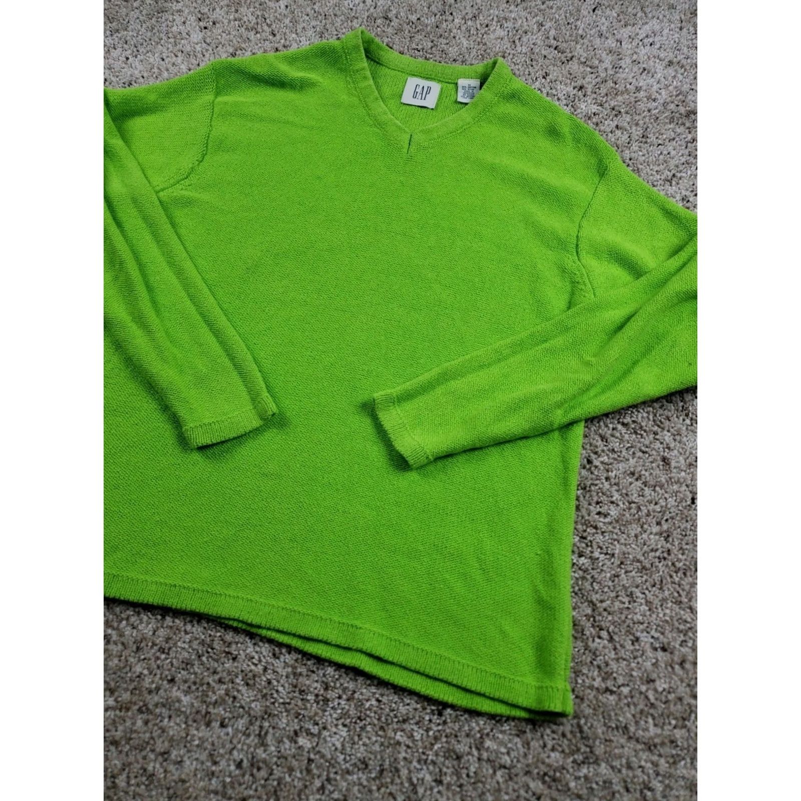 Gap VINTAGE Gap Knit Sweater Womens Medium Green V-Neck Long Sleeve 90s Pullover Casual Knit Heavyweight Cotton Ramie Size M / US 6-8 / IT 42-44 - 2 Thumbnail
