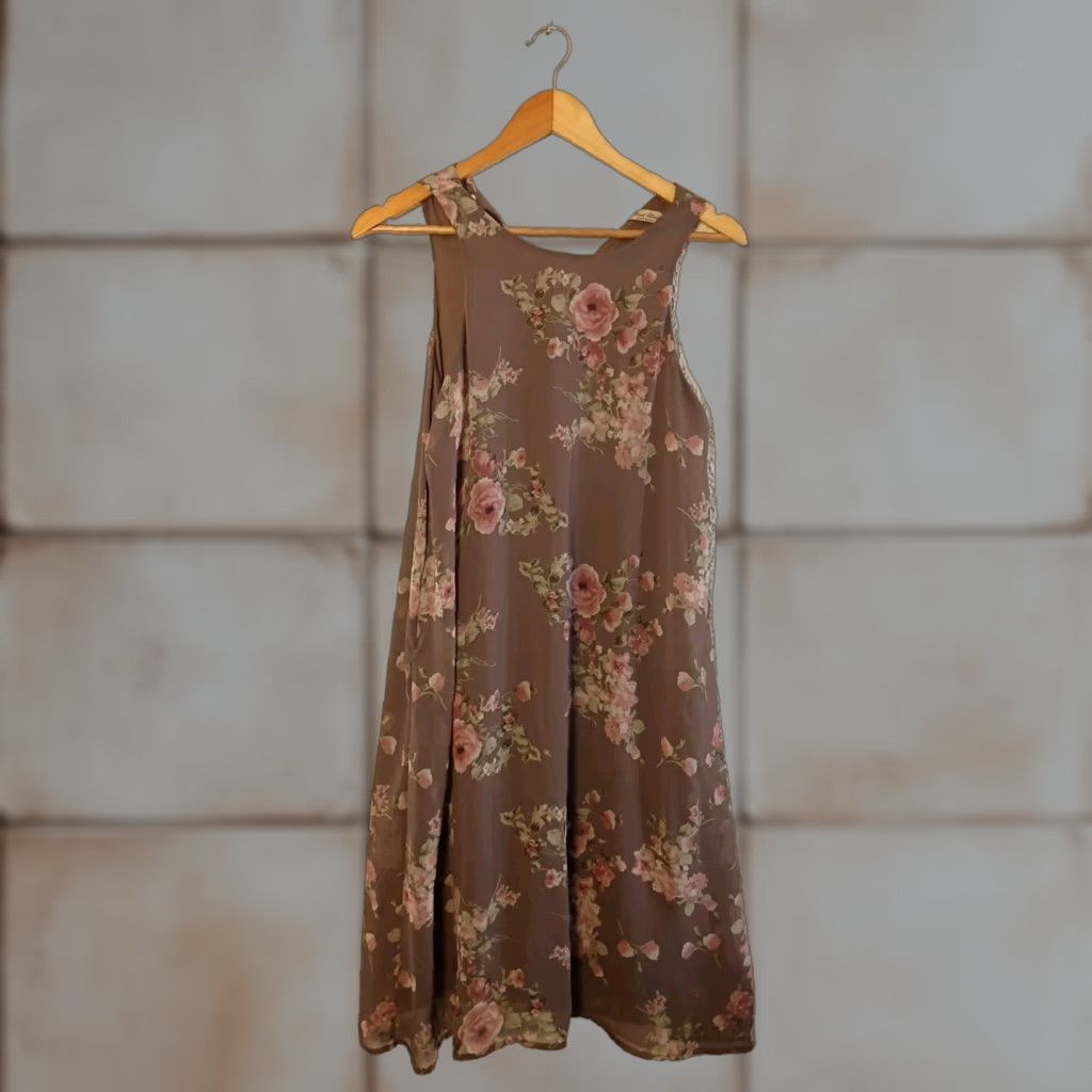 Vintage VINTAGE Final Touch Dress Ladies Midi Floral Size S Brown USA Theme Family: Women Sleek Slip Dress Womens Size S / US 4 / IT 40 - 1 Thumbnail