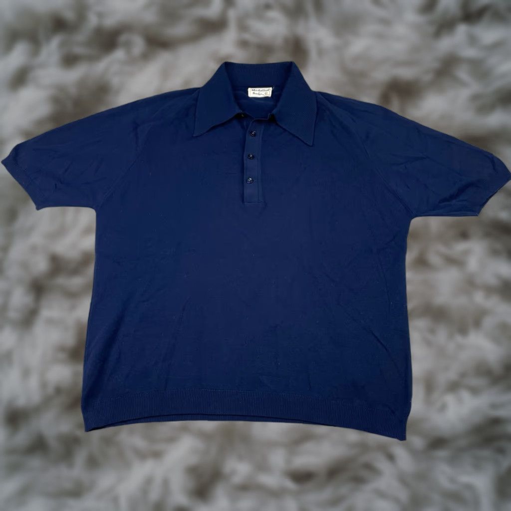 Vintage VINTAGE Medalist Ban-Lon Knit Polo Shirt/Sweater Navy Blue Large Mens Short Sleeve Pullover 60's Size US L / EU 52-54 / 3 - 1 Thumbnail