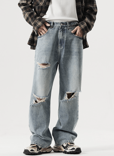 Japanese Brand × Jean Loose men's high street ripped wide-leg jeans Size US 32 / EU 48 - 1 Thumbnail