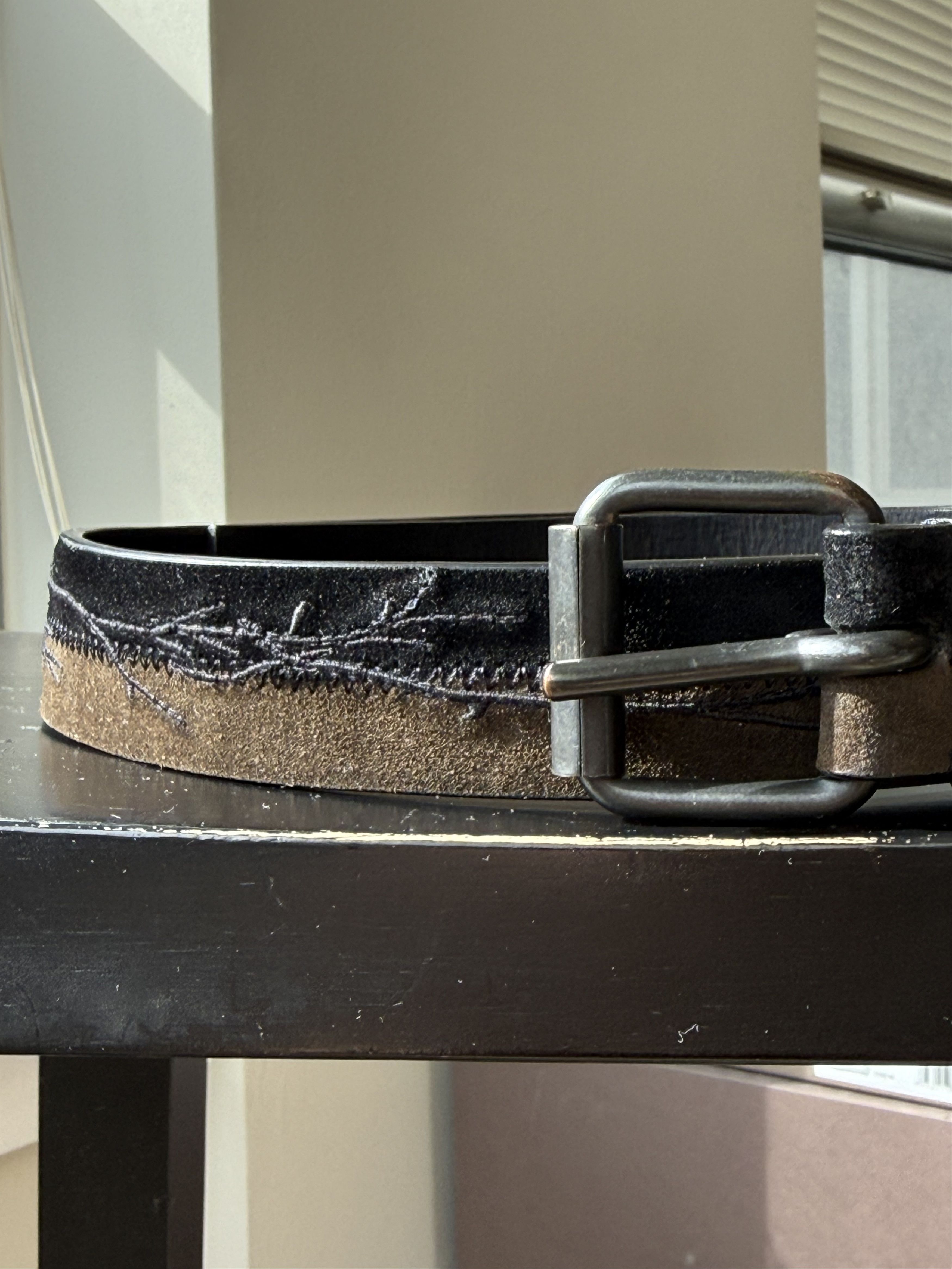 Haider Ackermann Black/Brown Embroidered Suede Belt Size ONE SIZE - 6 Thumbnail