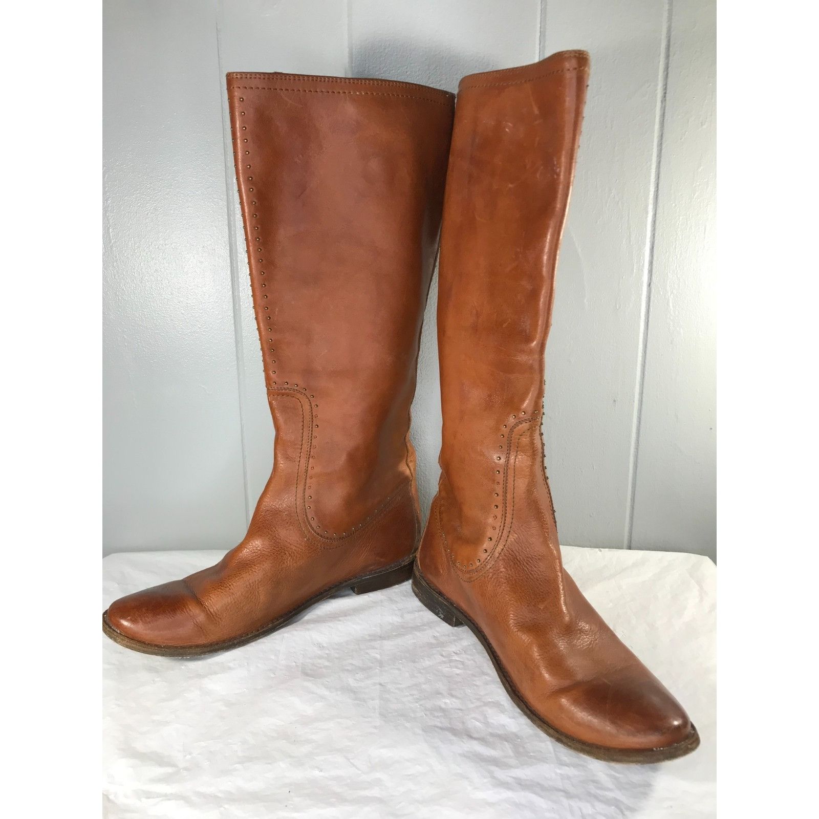 Frye VTG Frye Leather Paige Dk Brown Studded Riding Boots Tall Wo Size US 7.5 / IT 37.5 - 1 Thumbnail