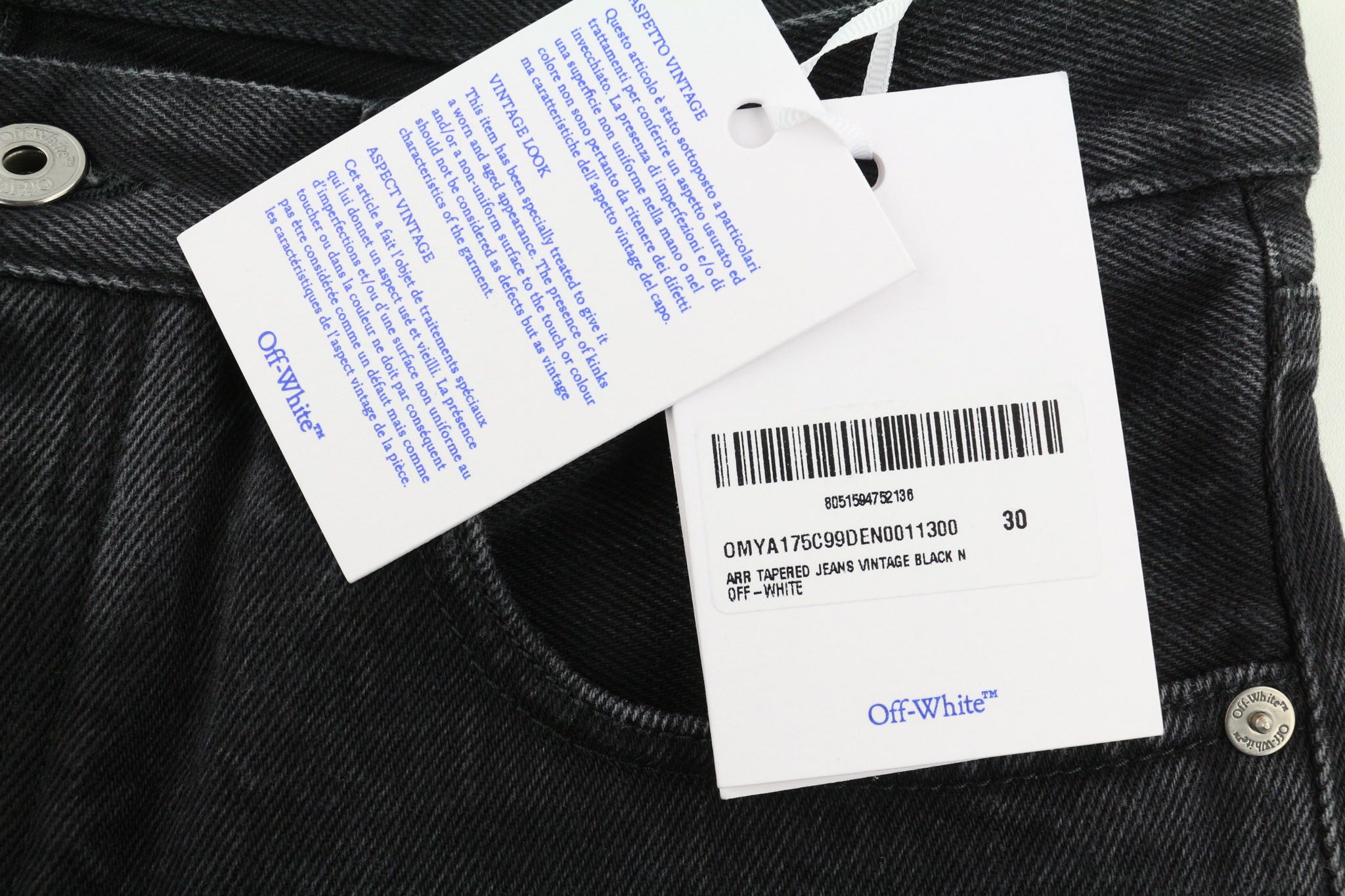 Off-White 30 Tapered 100% Cotton Vintage Black Buttoned 81878 Size US 30 / EU 46 - 6 Thumbnail