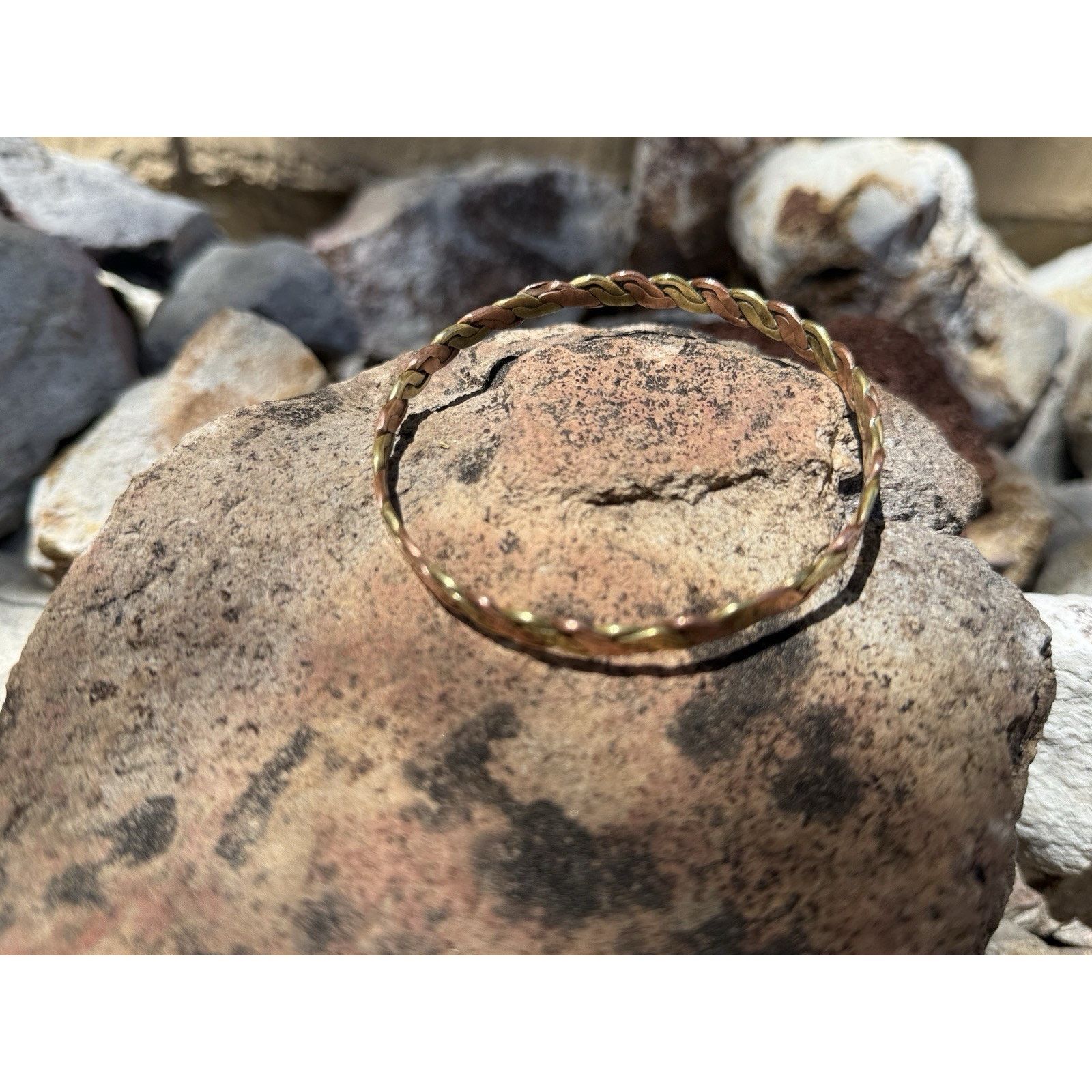 Handmade Vintage Handmade Flat Twisted Copper & Brass Bangle Bracelet Size ONE SIZE - 1 Thumbnail