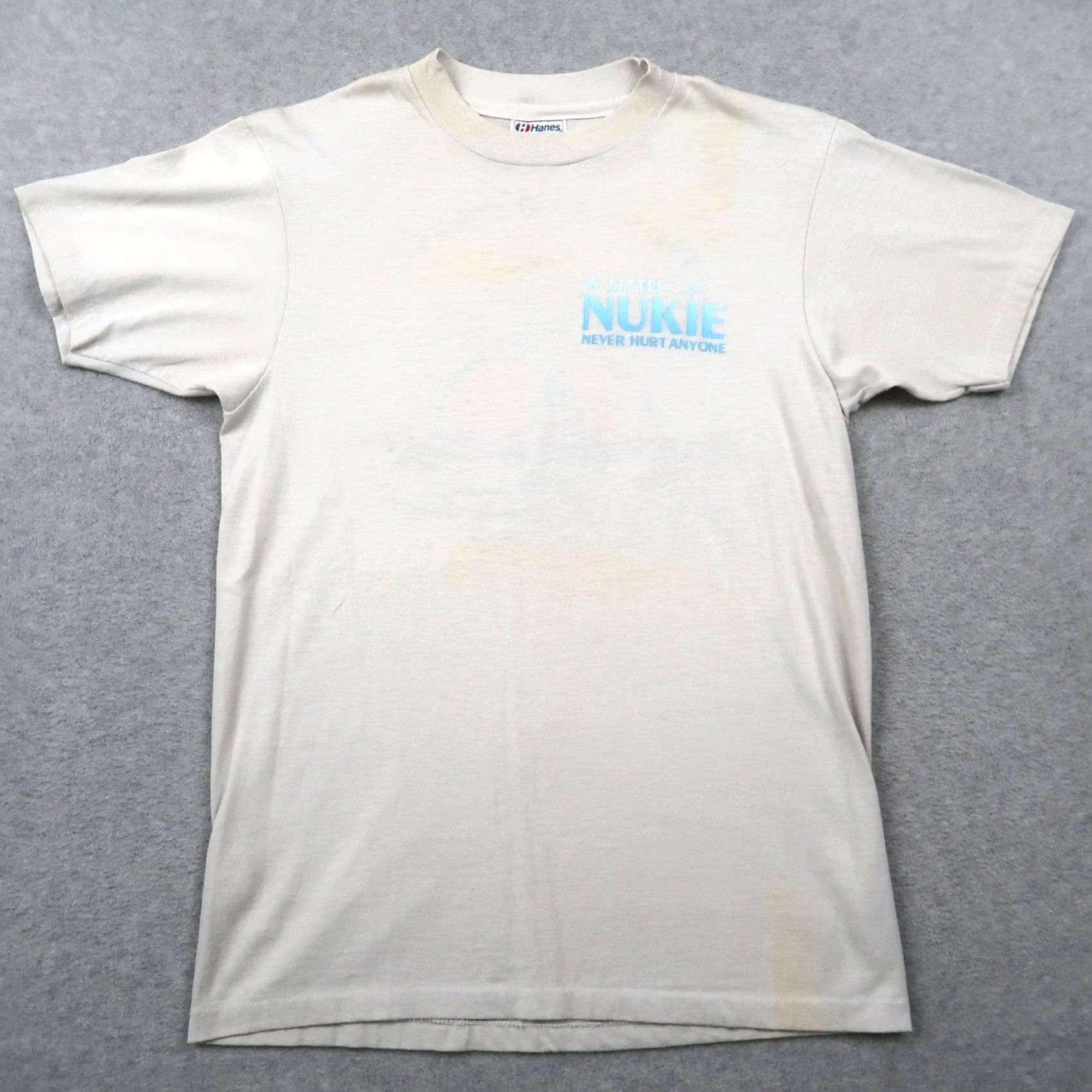 Hanes Vintage Nuke Never Hurt Anyone Nuclear BSEP T-Shirt Mens M Medium Ivory USA Size US M / EU 48-50 / 2 - 2 Thumbnail