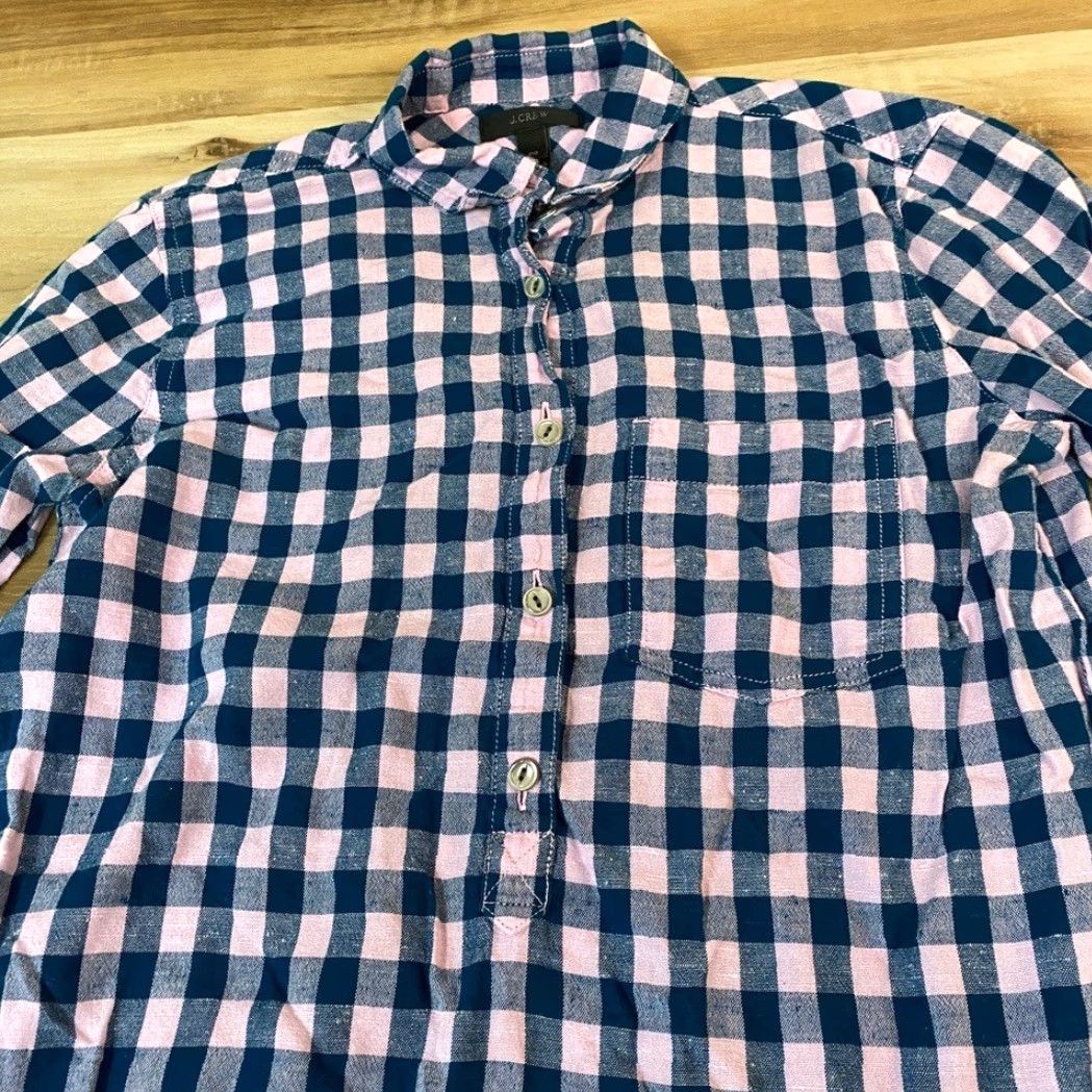 Pinko J Crew Popover Shirt 00 Gingham Plaid Pink Blue Top Womens Size XXS / US 00 / IT 34 - 4 Thumbnail