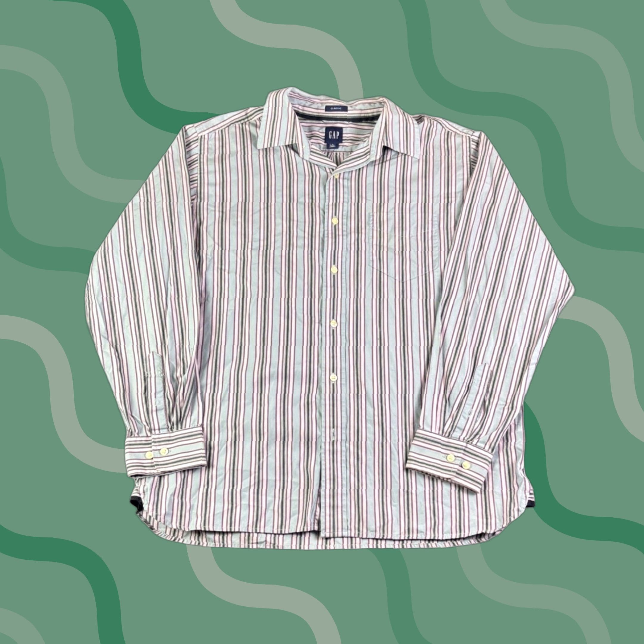 Gap Gap Classic Mens Large Long Sleeve Striped Button Down Shirt Blue Purple Multicolor Size US L / EU 52-54 / 3 - 1 Thumbnail