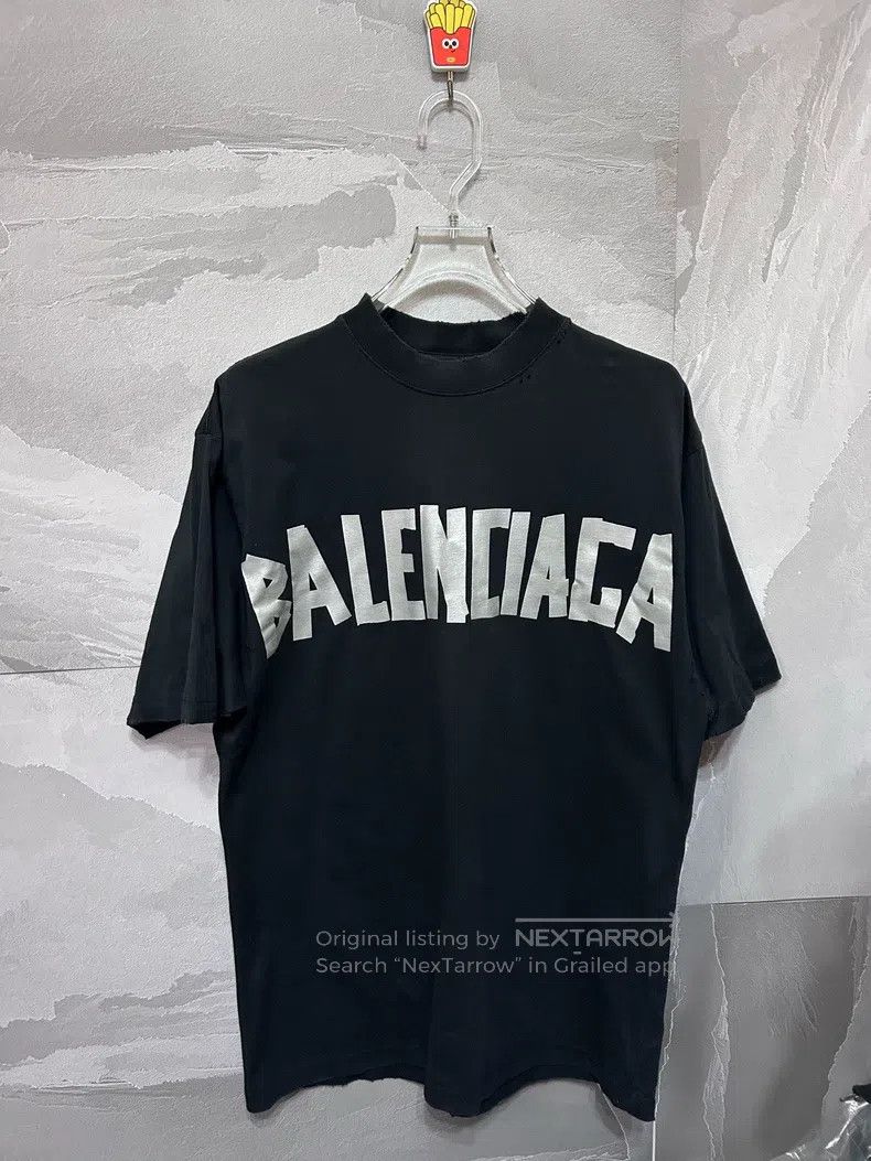Balenciaga Balenciaga Black and Silver Tape Short Sleeve T-Shirt Size US XS / EU 42 / 0 - 1 Thumbnail