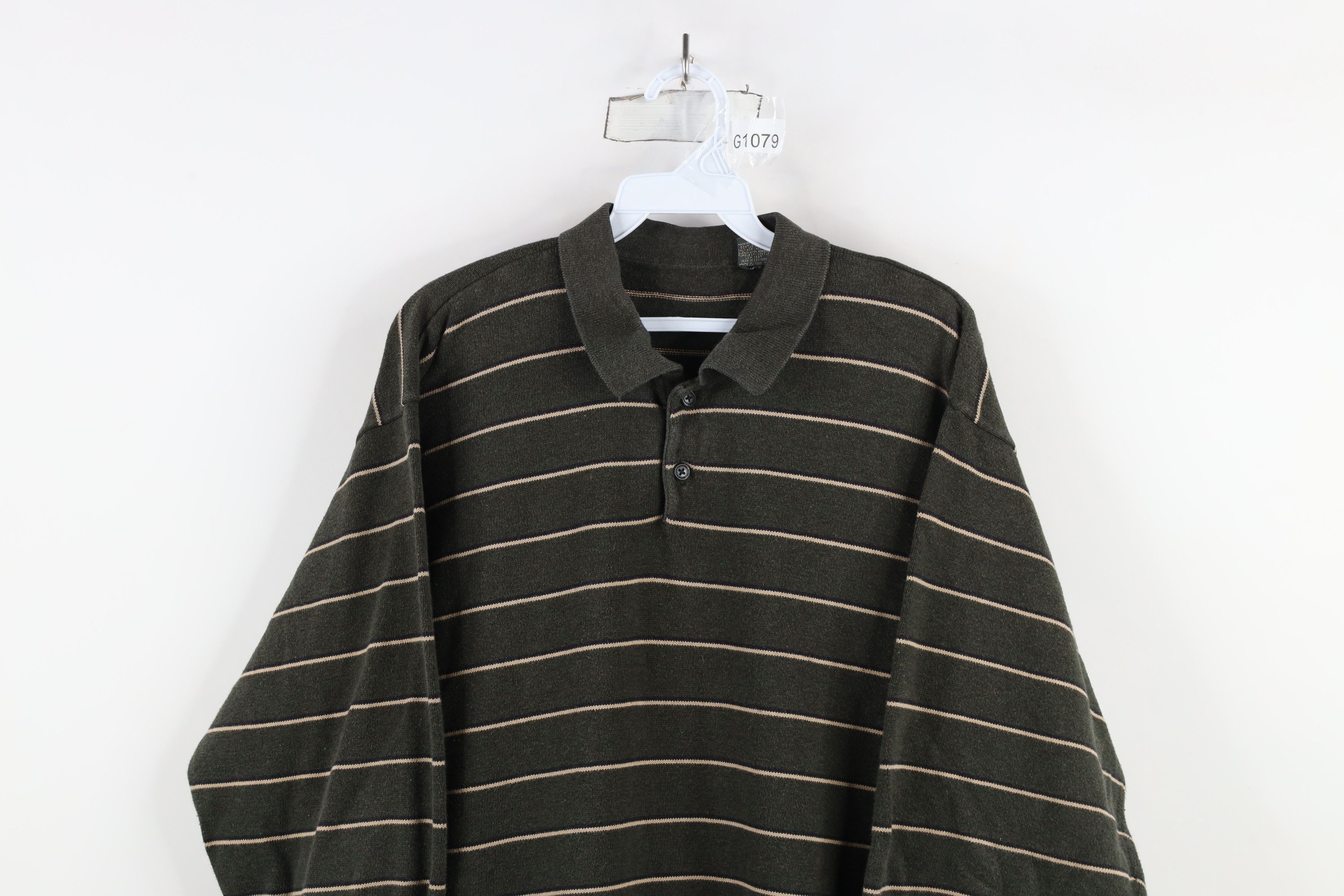 Vintage Vintage 90s Streetwear Cotton Knit Striped Long Sleeve Polo Size US XL / EU 56 / 4 - 2 Thumbnail
