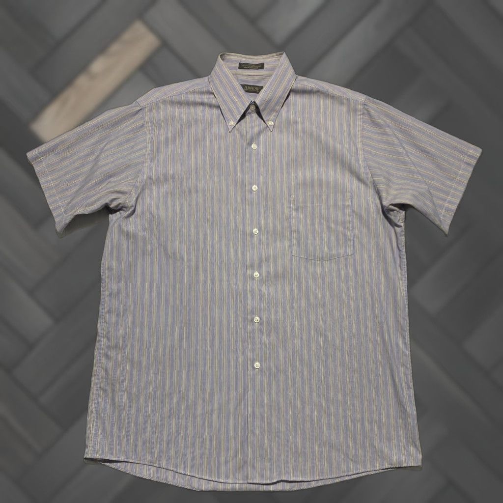 Arrow ARROW Mens Large Blue Stripe Poplin Wrinkle Free Short Sleeve Button Down Shirt Size US L / EU 52-54 / 3 - 1 Thumbnail
