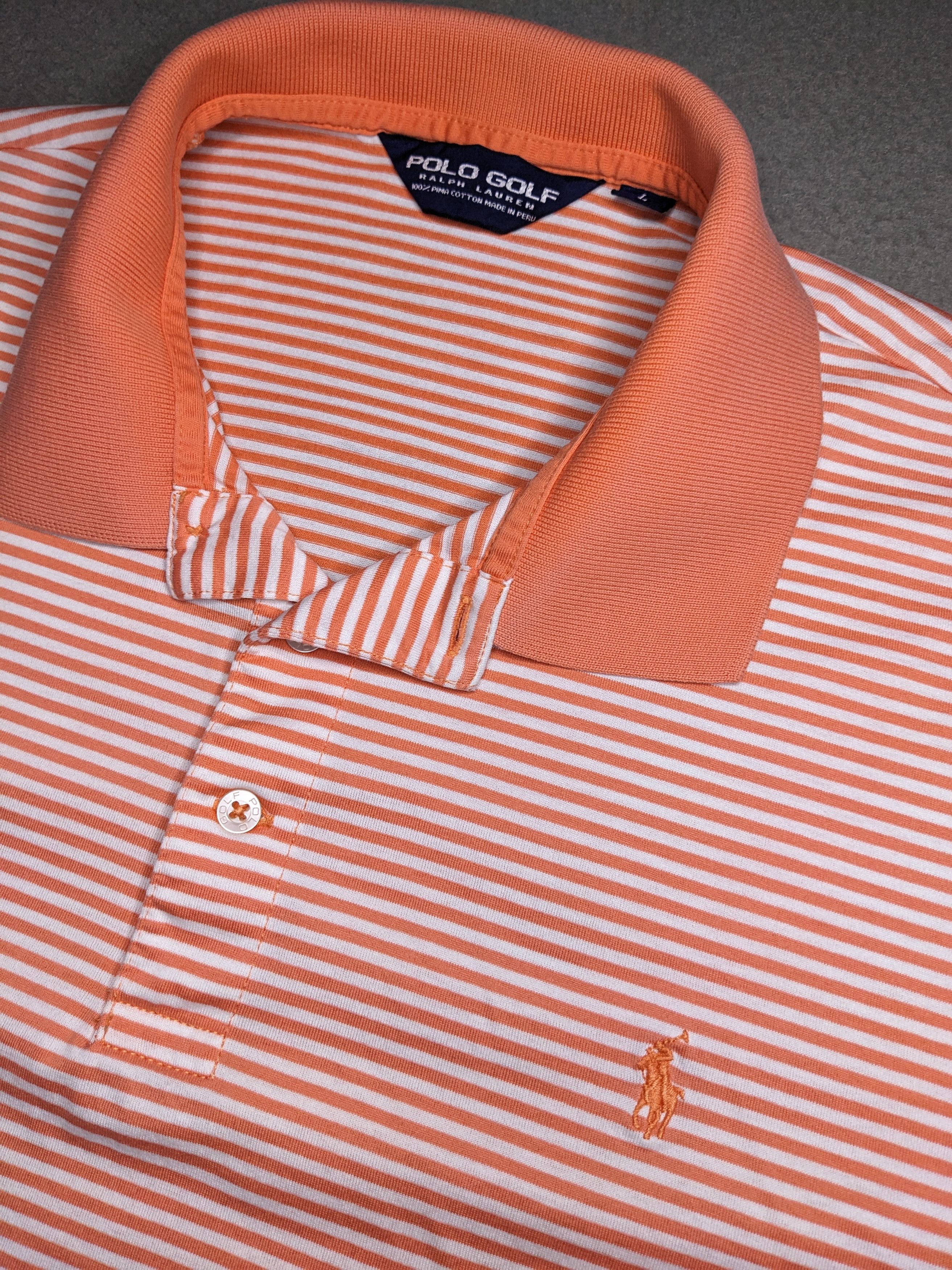 VTG Polo Ralph Lauren Golf Shirt Striped Pima Sz Large Pony
