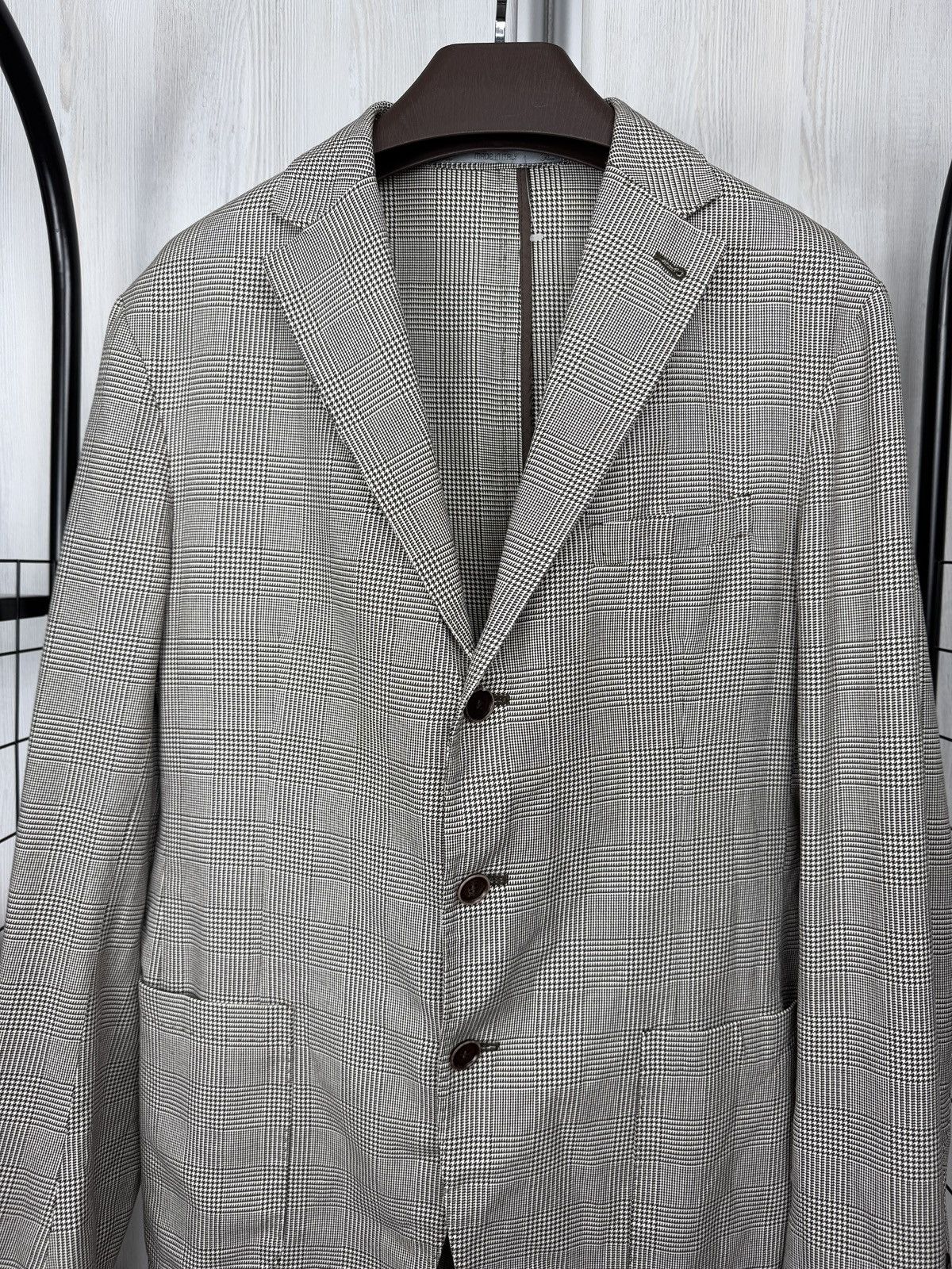 Cantarelli Cantarelli Washed grey checkered cotton houndstooth blazer Size 44R - 3 Thumbnail