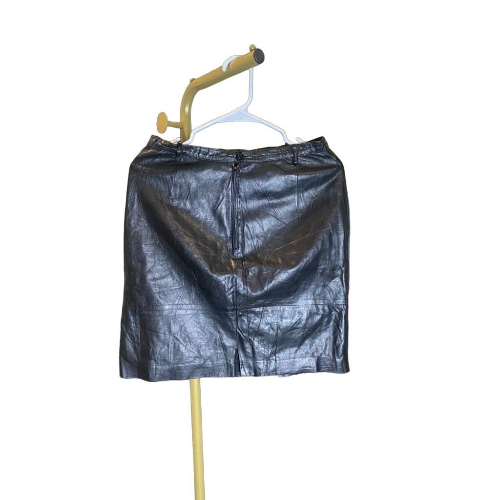 Designer Vintage Black Leather High Waist Mini Skirt Skin Roma 44 Size 29" - 2 Thumbnail