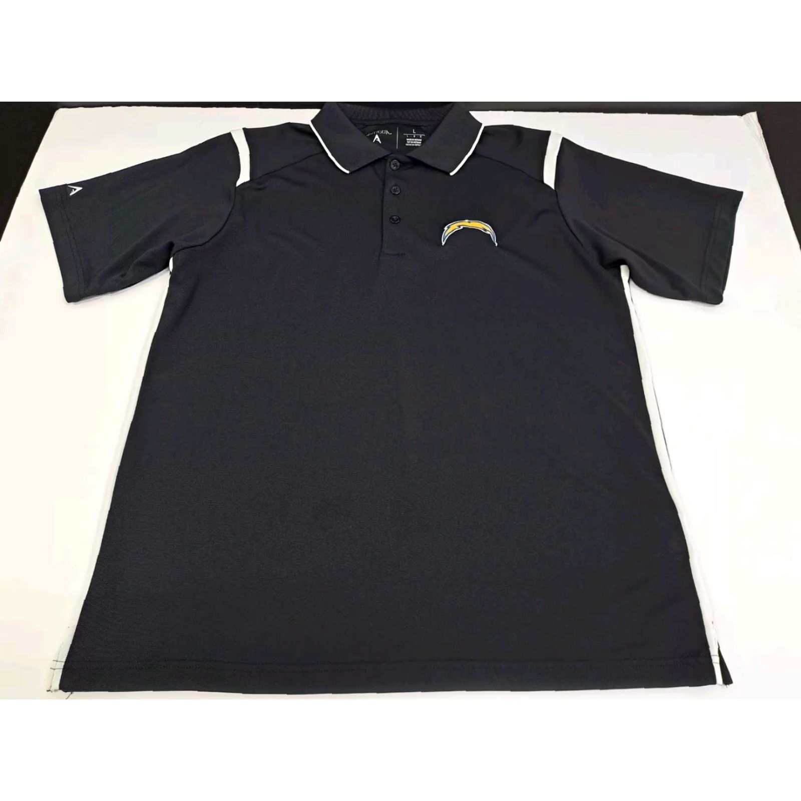 Vintage Antigua Polo Shirt Los Angeles Chargers Embroidered Bolt Short Sleeve Knit Polyester Black L Mens Regular Polo Size US L / EU 52-54 / 3 - 2 Thumbnail