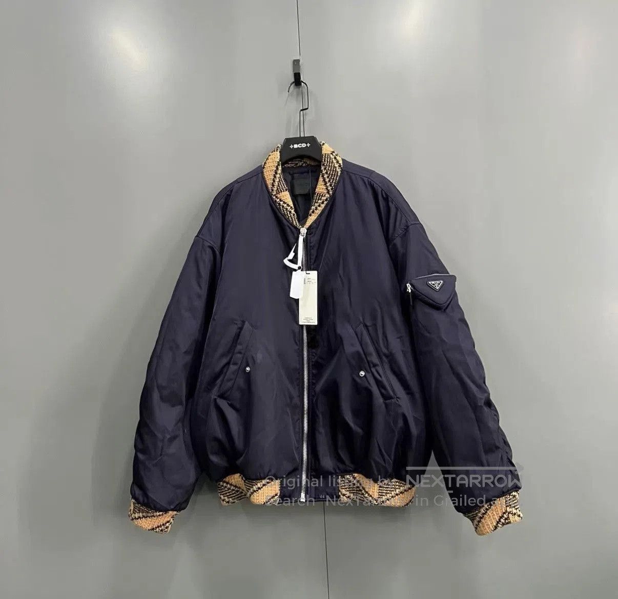 Prada Black Bomber Jacket with Knit Trim, Size L. Size US L / EU 52-54 / 3 - 1 Thumbnail