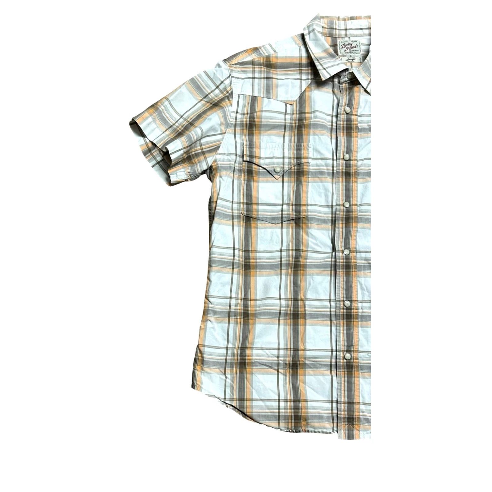 Lucky Brand VINTAGE Lucky Brand Pearl Snap Brown Plaid Shirt Mens Large Brown Plaid Short Sleeve Size US L / EU 52-54 / 3 - 5 Thumbnail