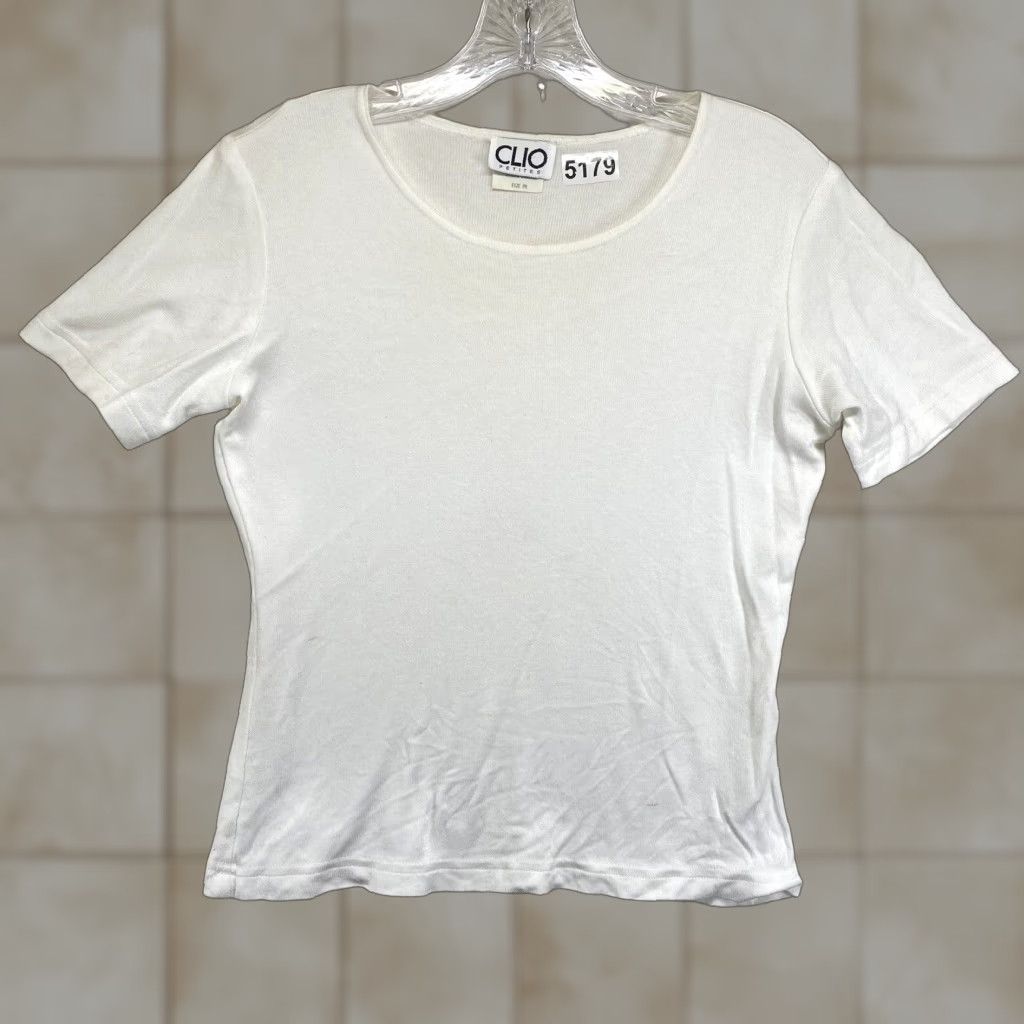Vintage VINTAGE Clio White Blouse Petite Short Sleeve Round Neck USA 80s 90s Casual Woman Size M / US 6-8 / IT 42-44 - 1 Thumbnail