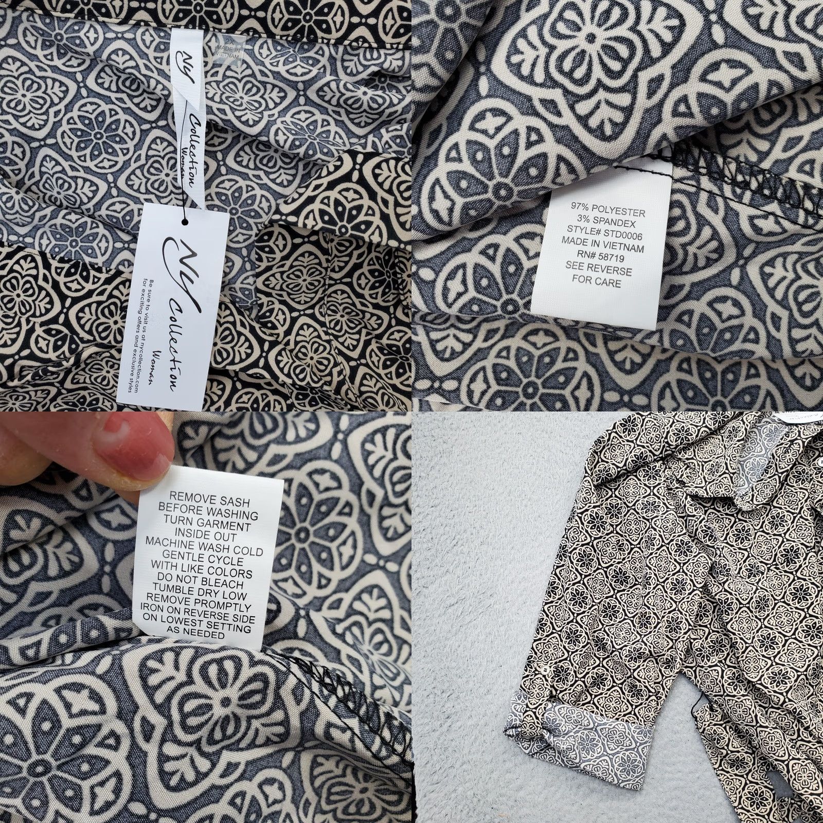 Vintage NY Collection Shirt Dress Womens 2X Brown Black Floral Print Collared Tie Waist Size XXL / US 16-18 / IT 52-54 - 8 Thumbnail