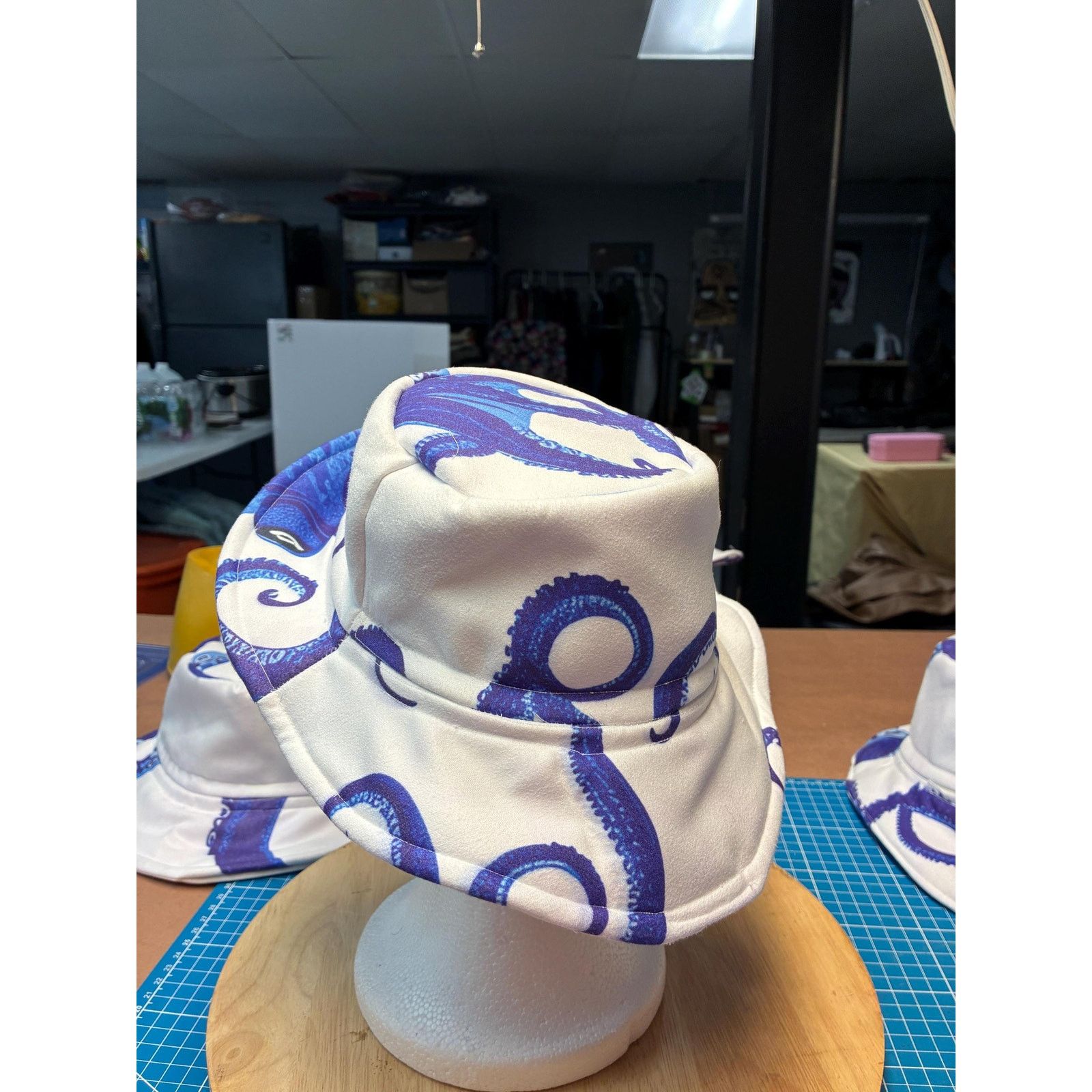 Other Upcycled Coastal Bucket Hat – Blue & White Octopus Print, Size ONE SIZE - 11 Thumbnail