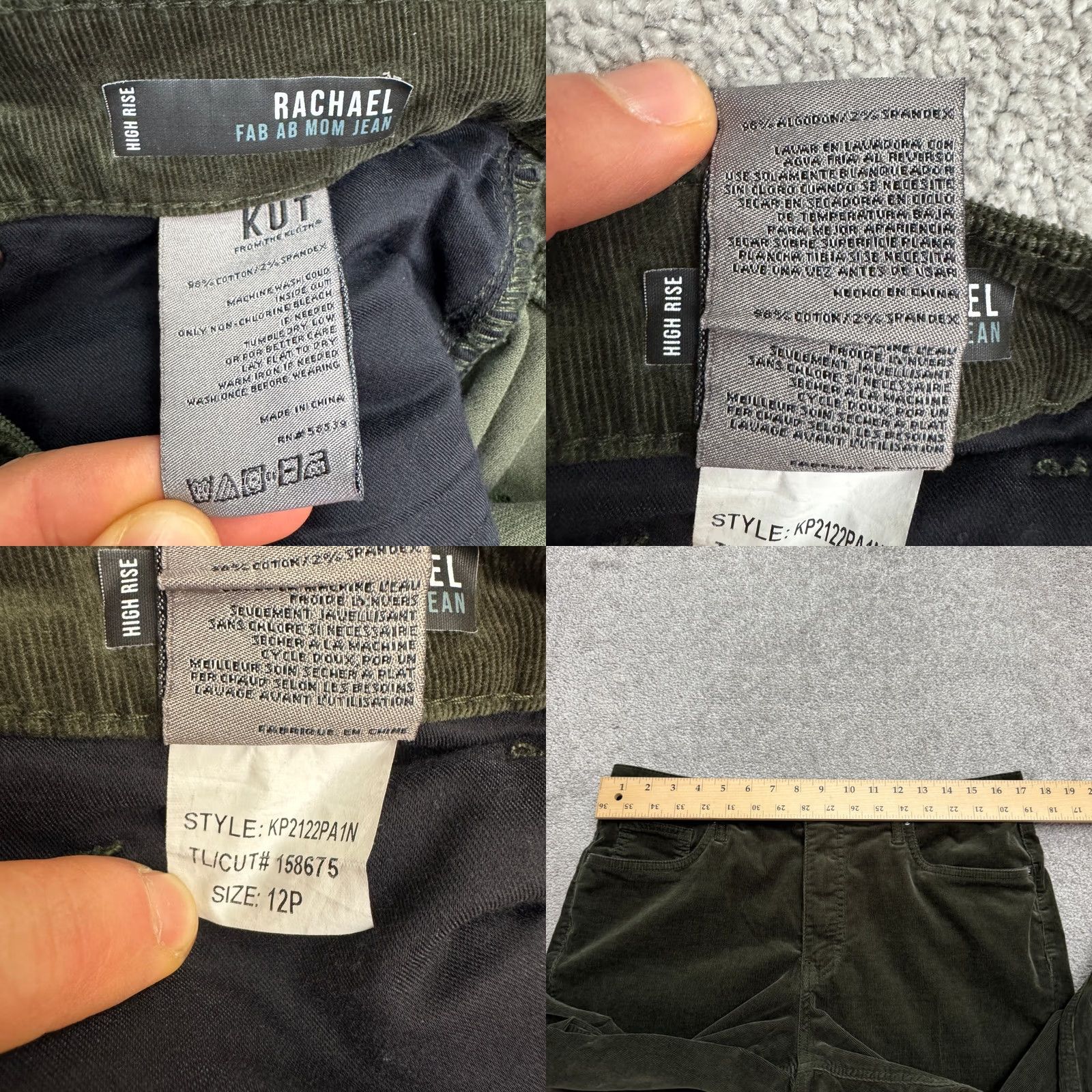 Vintage KUT From The Kloth Mom Jean Corduroy High Rise Womens Green 12P Size 34" / US 12 / IT 48 - 8 Thumbnail