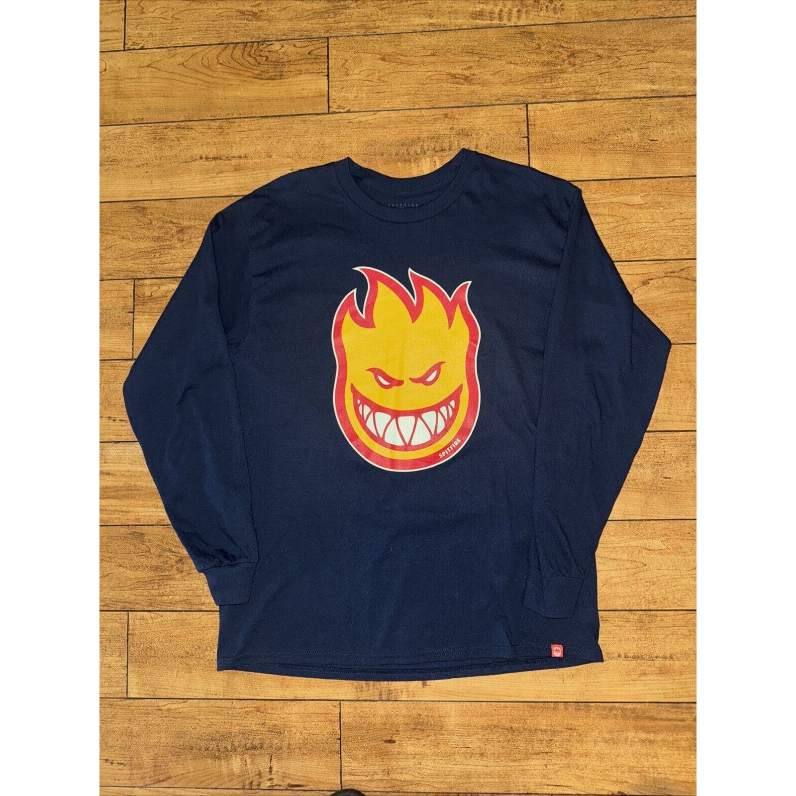 Spitfire × Vintage Spitfire Flaming Head Long Sleeve T-Shirt Navy Blue L 21x28 Size US L / EU 52-54 / 3 - 1 Thumbnail