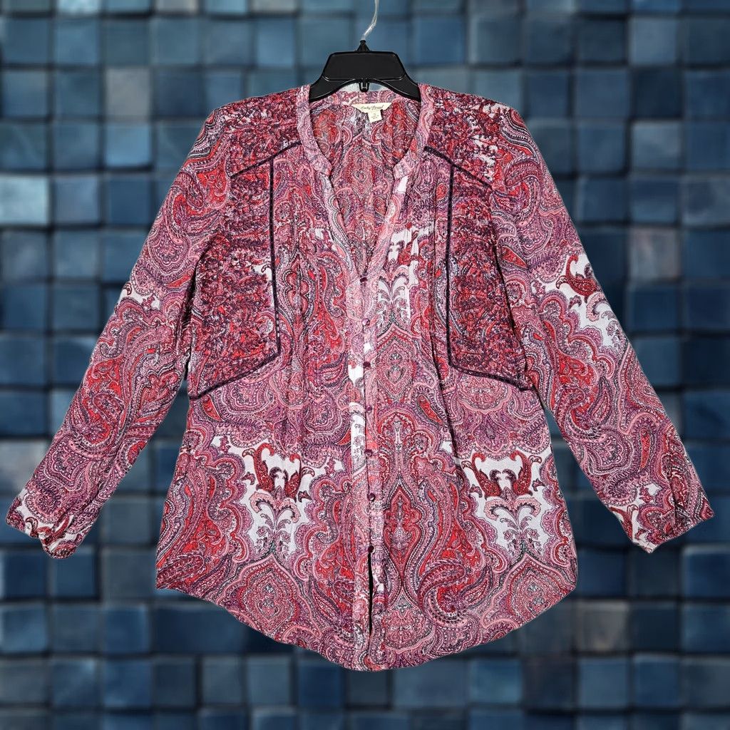 Lucky Brand Lucky Brand Women's V-neck Long Sleeve Pleated Paisley Blouse Sz S Size S / US 4 / IT 40 - 1 Thumbnail