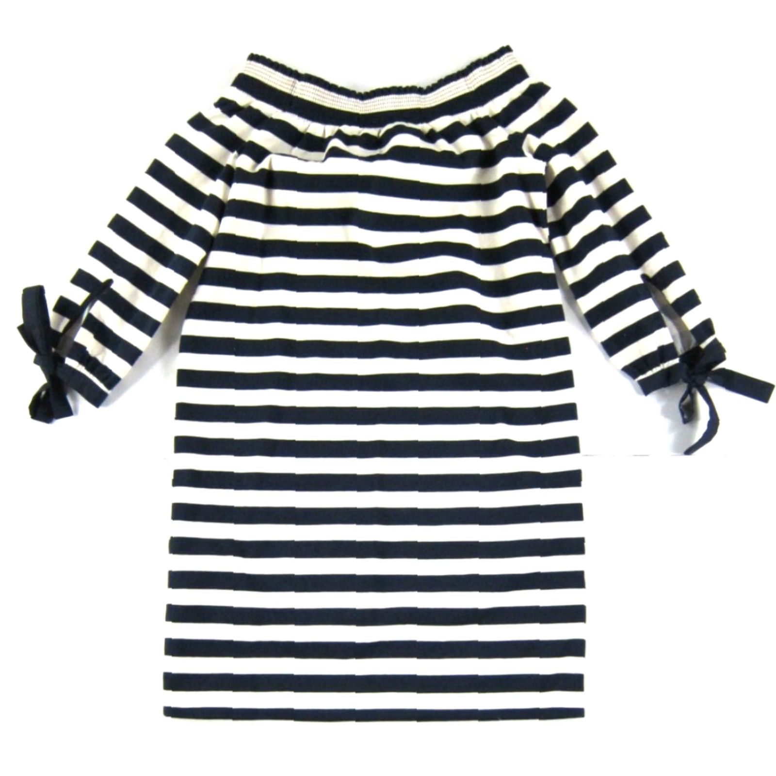 J.Crew J.CREW Navy Blue Ivory Stripe 3/4 Sleeve Off Shoulder Tunic Smock Dress XXS Womens Size XXS / US 00 / IT 34 - 2 Thumbnail